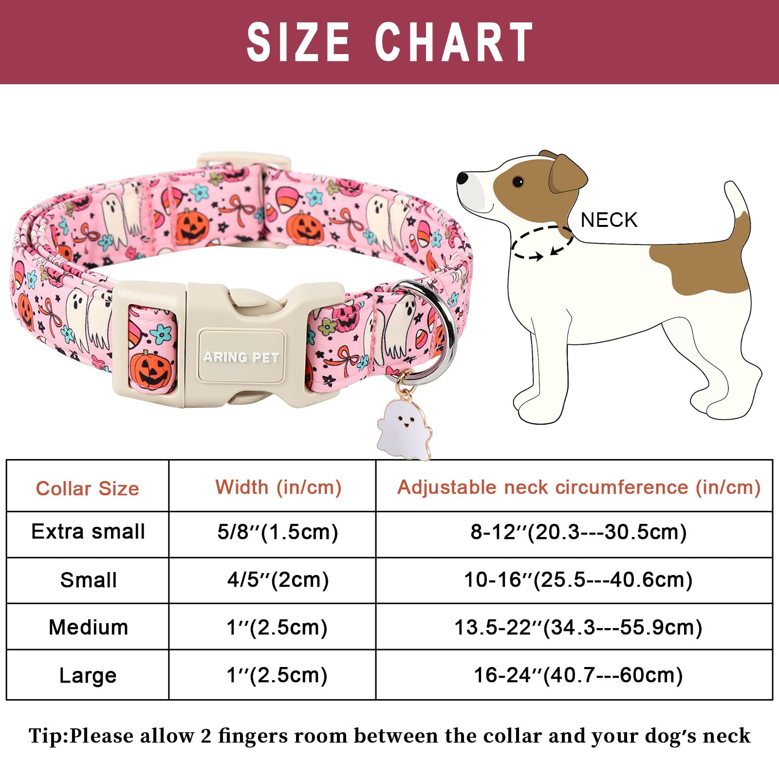 Aring Pet Halloween Dog Collar-Cute Pink Dog Collars, Adjustable Pumpkin Ghost Printed Pet Collars Puppy Collar With Quick Relea