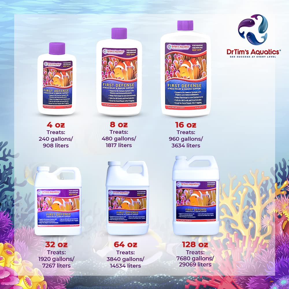 DrTims Aquatics First Defense for Reef Aquariums - Stress Relief & Immune System Support with Vitamins Immunostimulants Fish Ta
