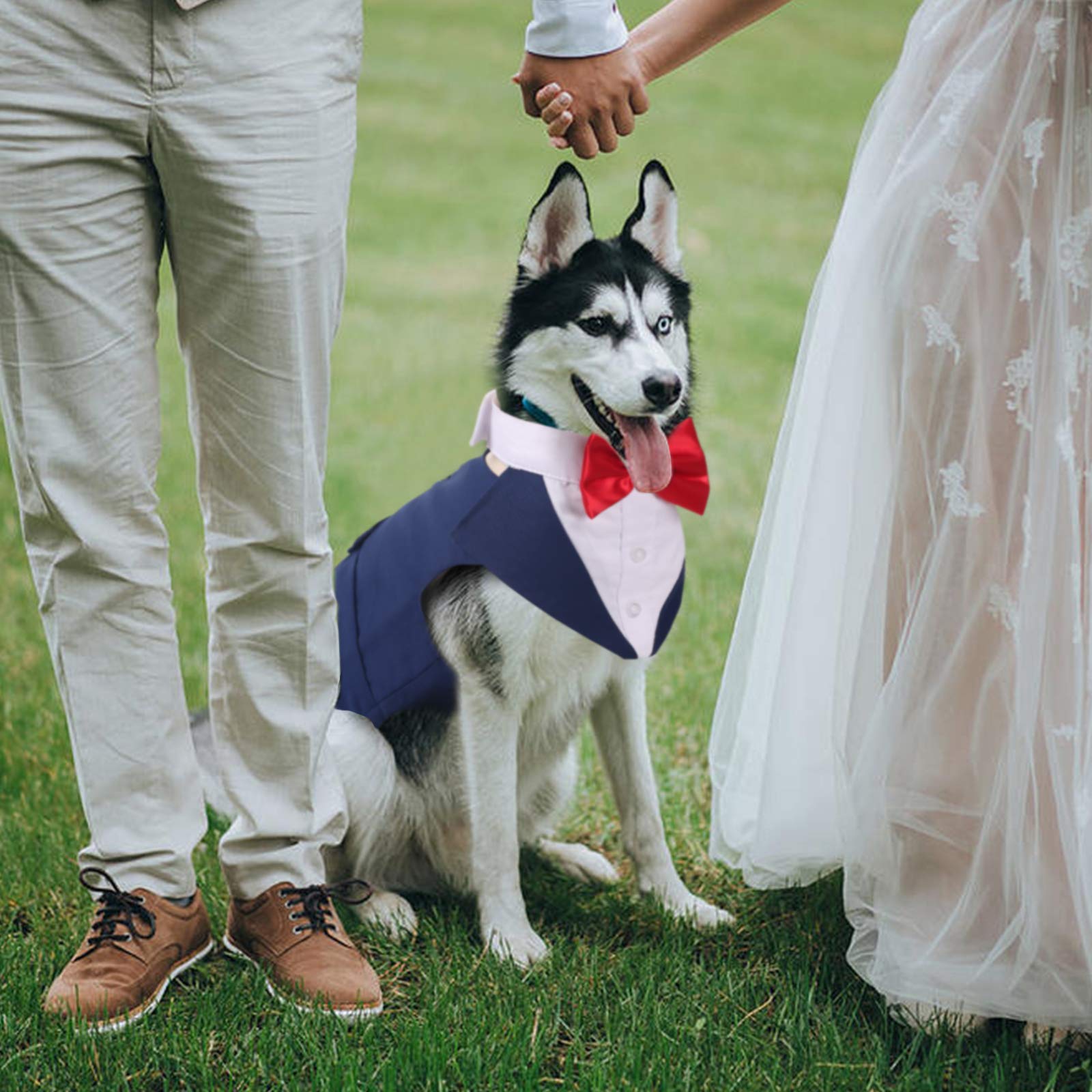 Idomik Dog Tuxedo Suit, Navy Blue, Polyester & Cotton, For Small To 2Xl Dogs, Formal Vest With Detachable Bow Ties & Bandana Sca