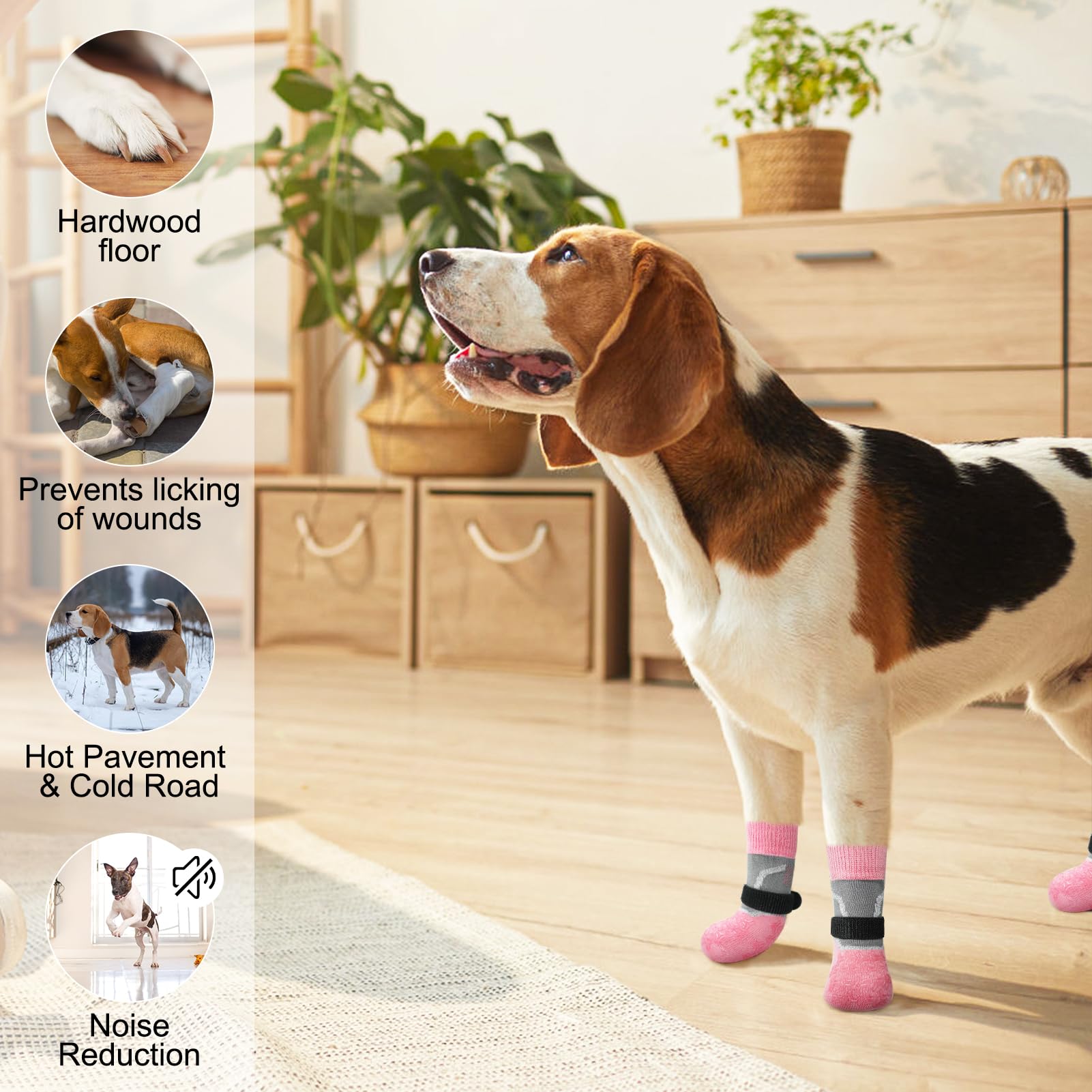 Beautyzoo Dog Socks To Prevent Licking Paws For Hardwood Floors Anti Slip, Dog Shoes Booties For Hot/Cold Pavement,Grippy Boots
