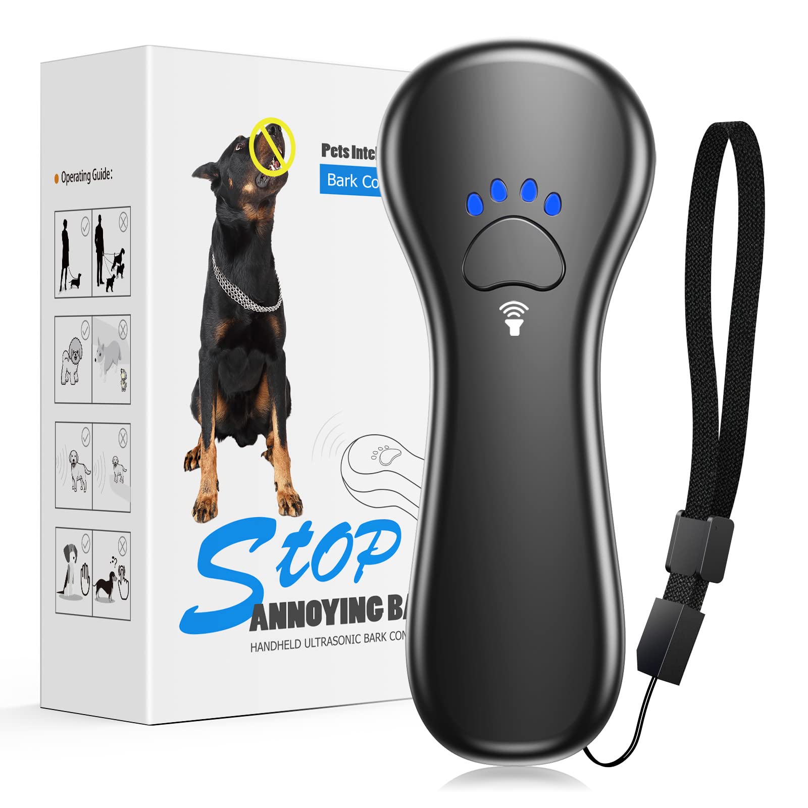 Ahwhg New Anti Barking Device, Dog Barking Control Devices,Rechargeable Ultrasonic Dog Bark Deterrent Up To 16.4 Ft Effective Co