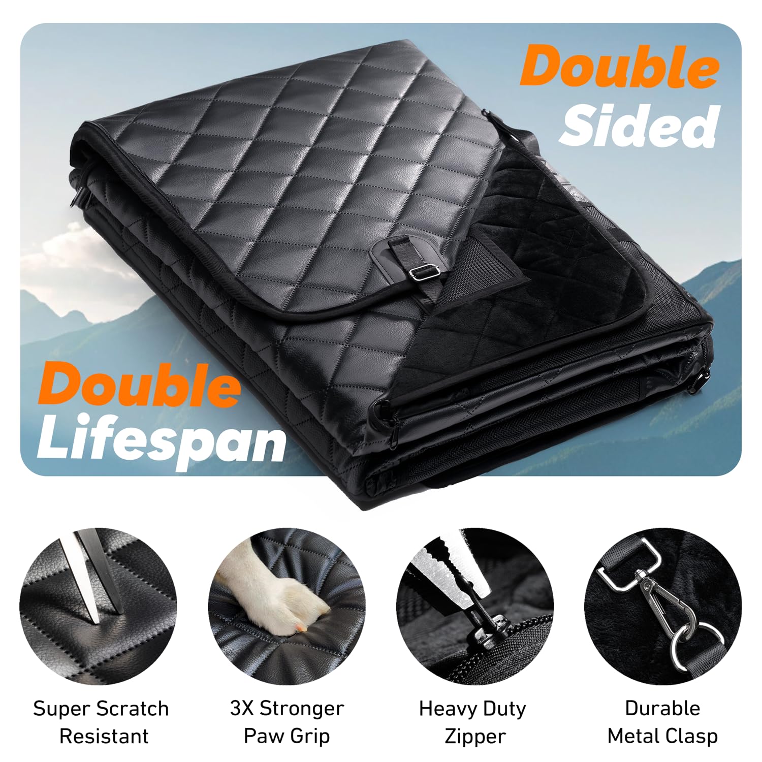 Bearcover Back Seat Extender For Dogs, Waterproof Pet Car Seat Cover, Xl Leather + Plush Rear Seat Protector With Hard Bottom, N