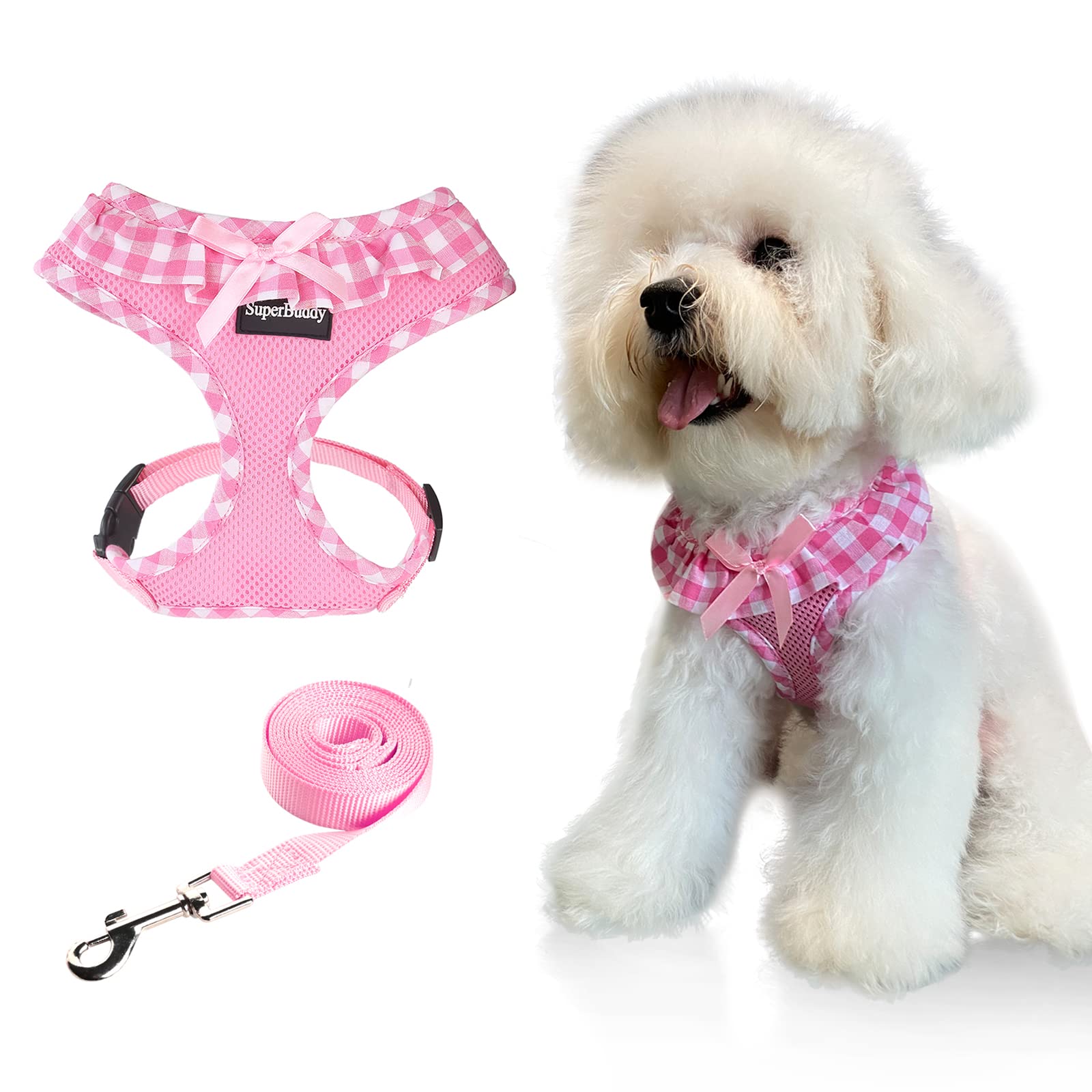Superbuddy Upgraded Soft Mesh Dog Harness, Super Breathable Lightweight Pet Harnesses For Puppy Dogs Outdoor Walking, Pink Dog H