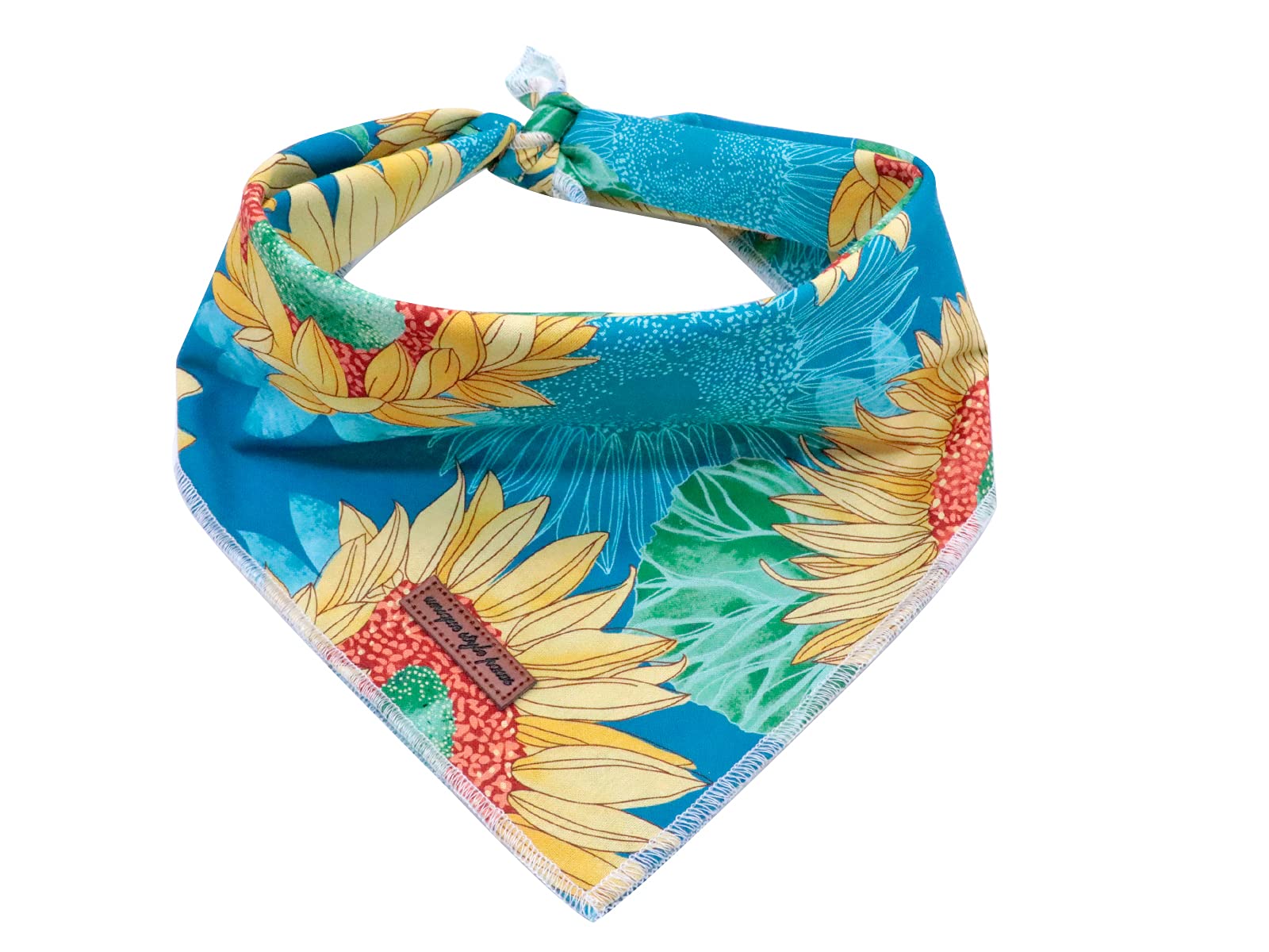 Unique Style Paws Dog Bandana, Sunflower Print 1Pc Washable Square Dog Scarfs For Small Medium Large Dogs Adjustable Dogs Bib Sc