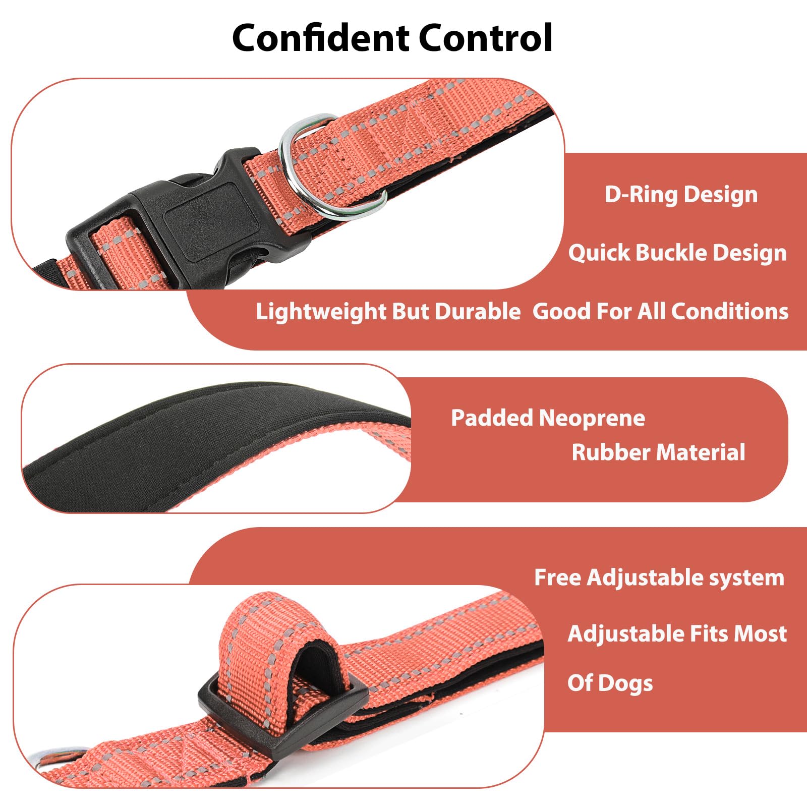 Penseepet Reflective Dog Collar Padded With Soft Neoprene Breathable Quick Release Basic Dog Collars For Medium Large Dogs Coral
