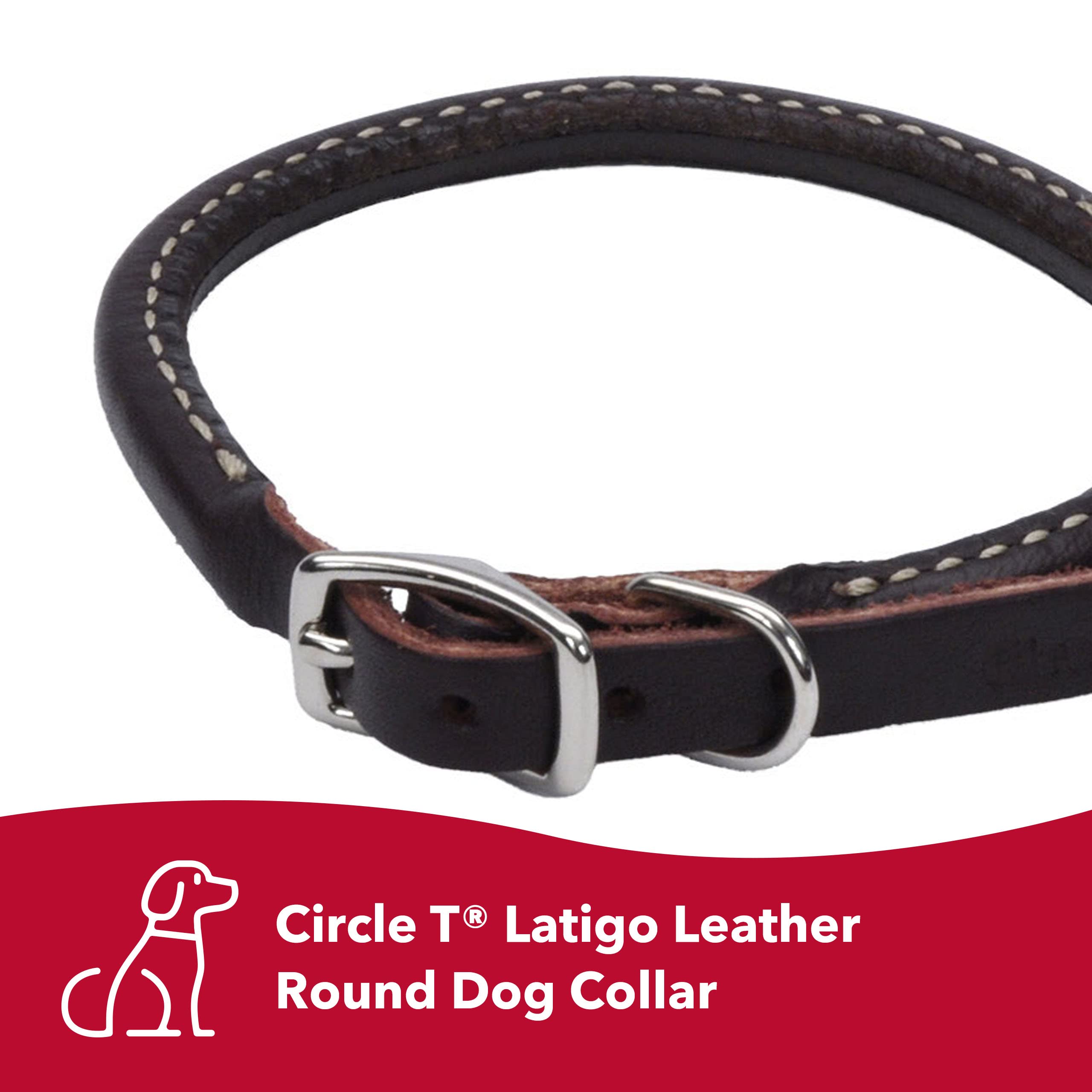 Coastal Pet Circle T Latigo Leather Round Dog Collar - Handcrafted Leather Pet Collar For Dogs - Comfortable Dog Collar For Dogs With Long Hair Or Sensitive Skin - 3/8' X 18'