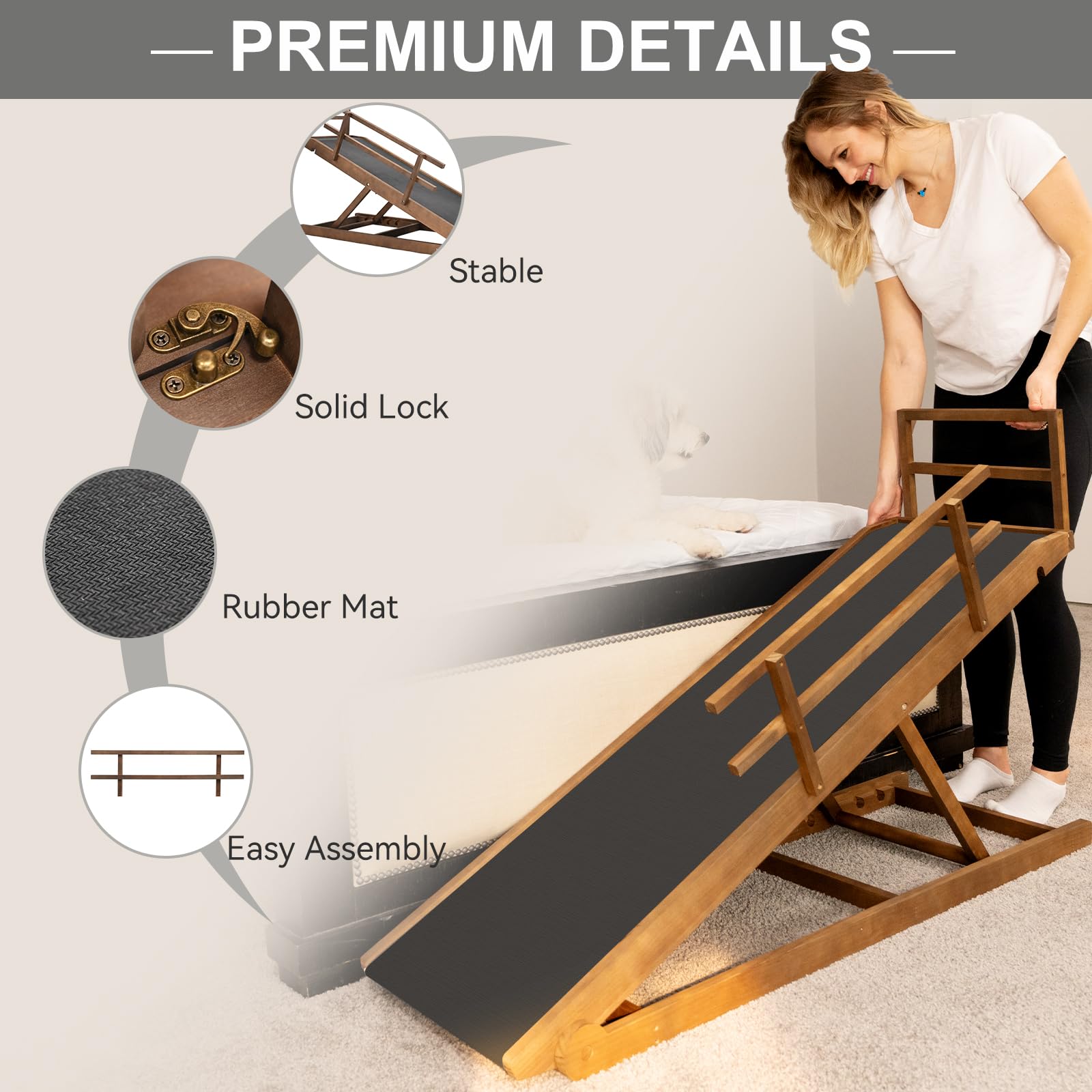 Aboron Folding Pet Ramp, 5-Level Adjustable Dog Ramp For Bed, Couch, Suv - High Traction Rubber Surface, Supports Up To 200 Lbs,