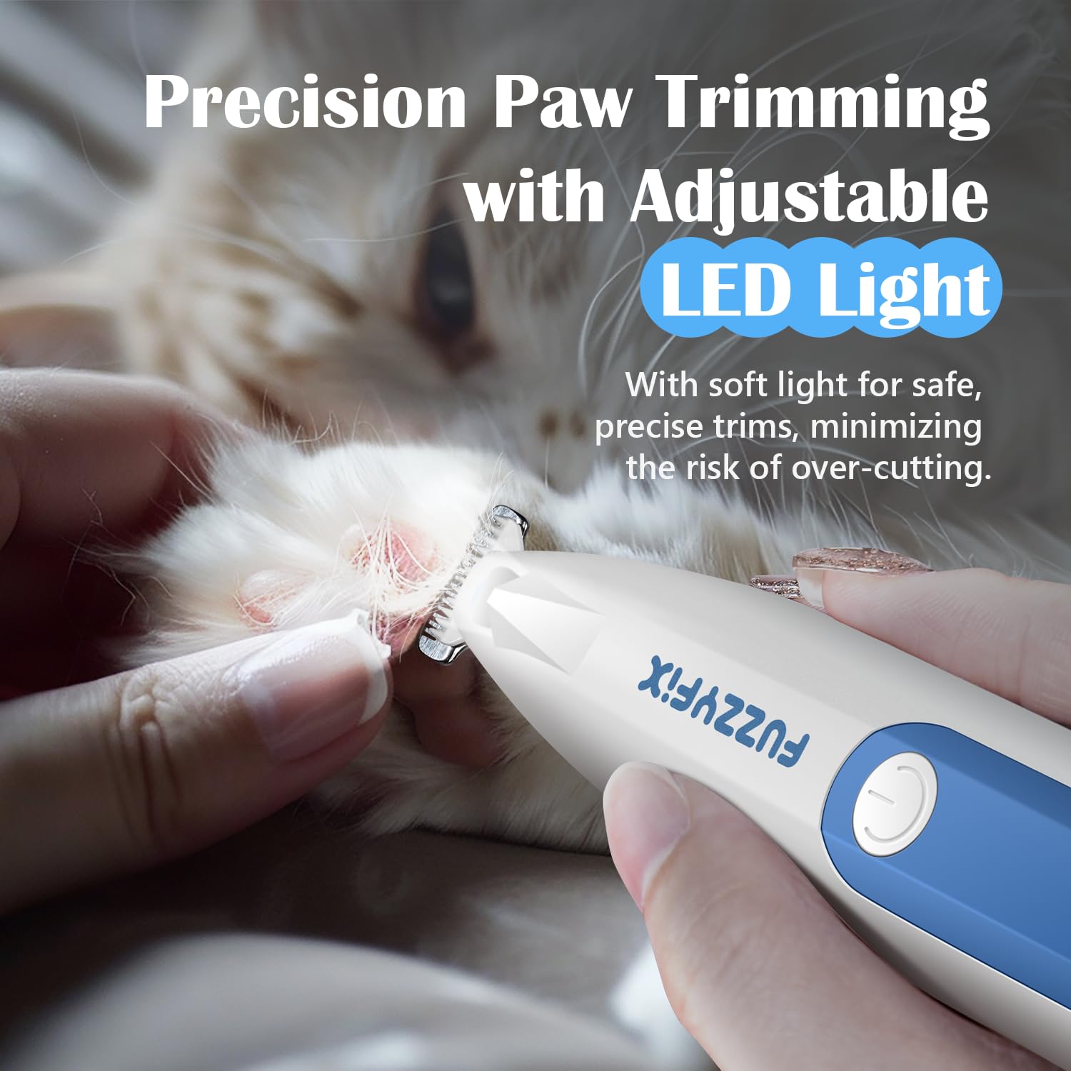 Fuzzyfix Dog Paw Trimmer With Led Light, Low Noise Paw Trimmer For Dogs, Type-C Rechargeable Pet Grooming Kit Dog Grooming Clipp