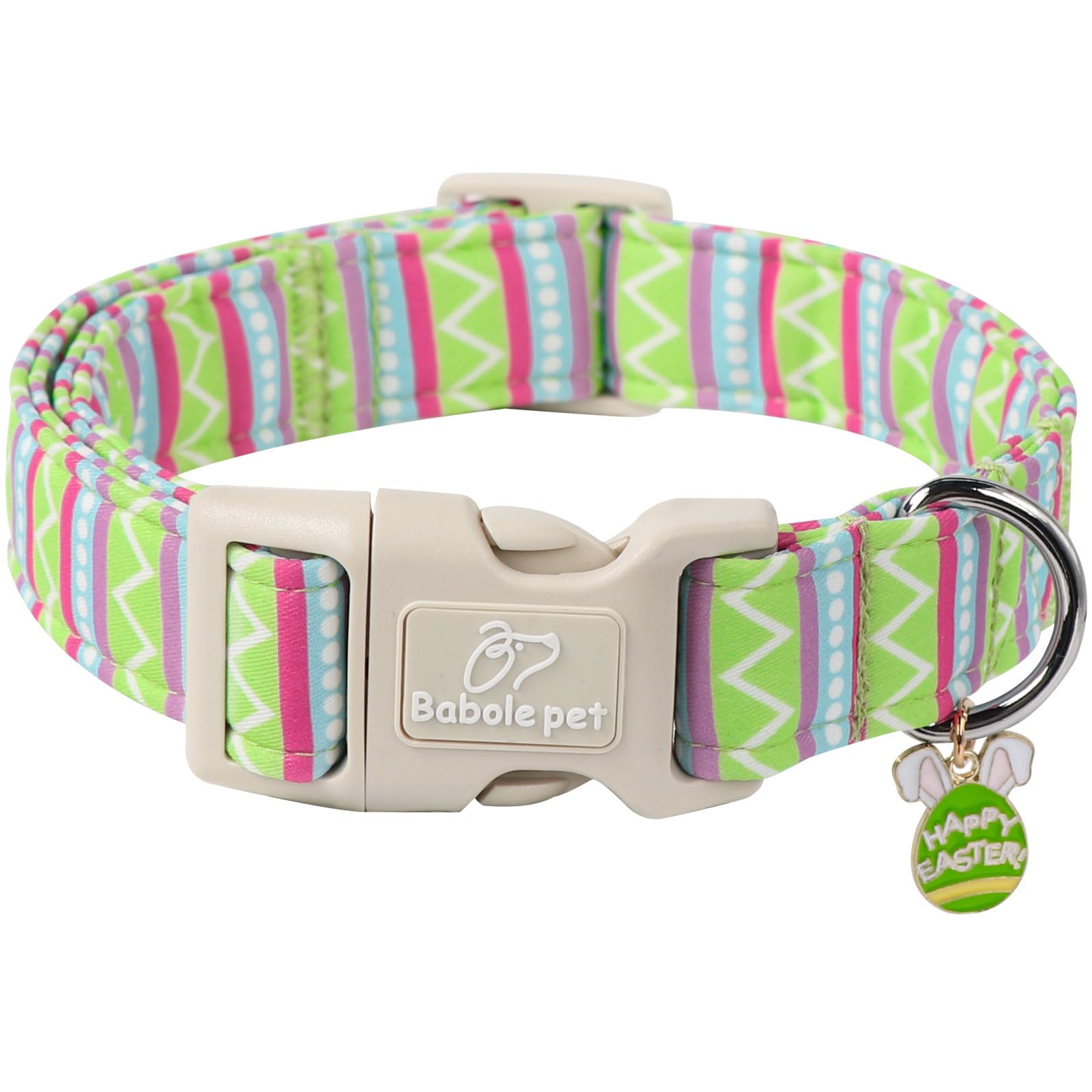 Babole Pet Easter Dog Collar for Small Dogs - Design Cute Easter Egg Stripe Dog Collars Boy Girl Puppy Adjustable Quick Release 
