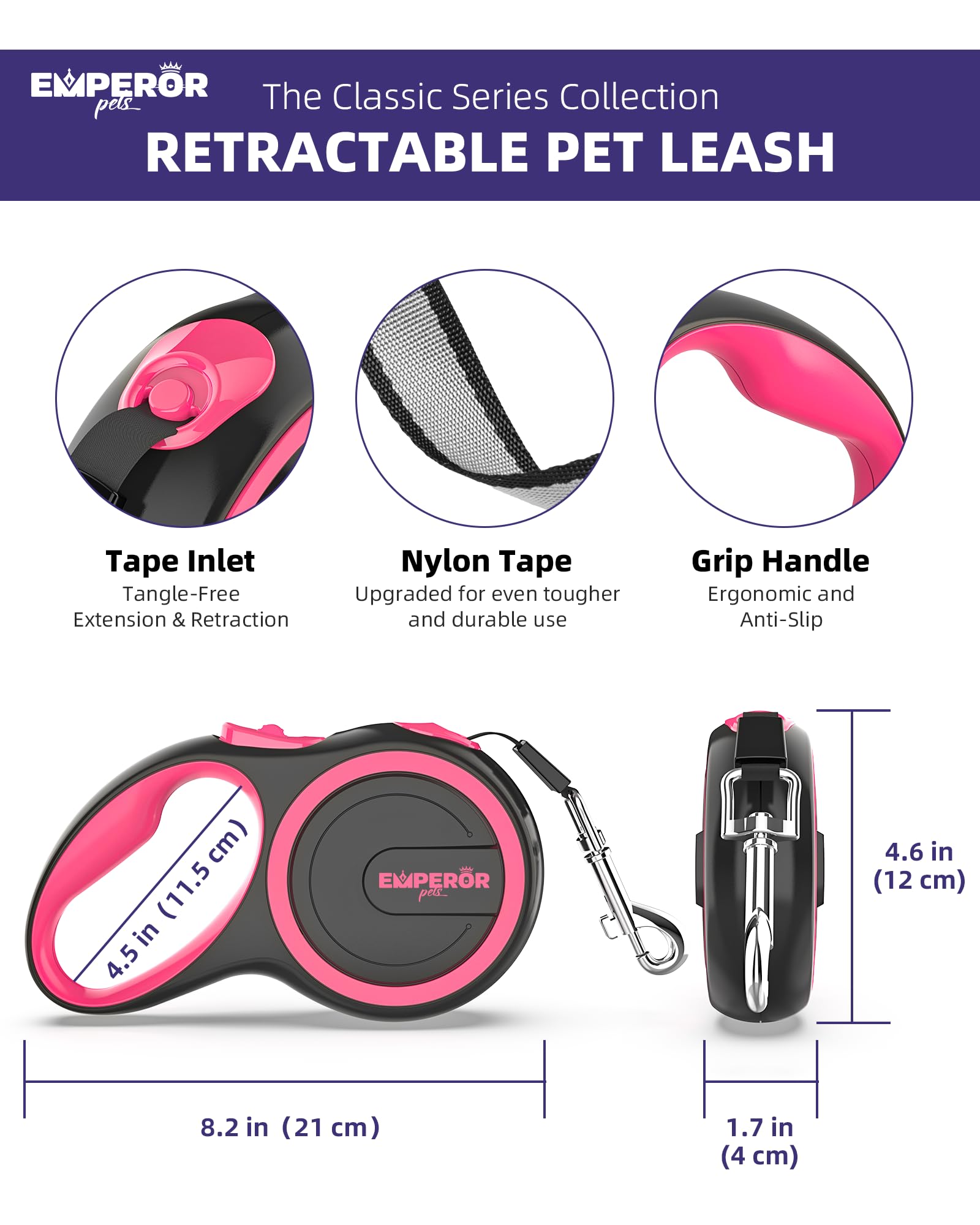 Emperor Pets 26 Ft Retractable Dog Leash Large Dogs - Up To 110Lb, Large Dog Leash Heavy Duty Leash Retractable 26 Ft, Leashes For Large Breed Dogs, Medium Dogs -Pk26