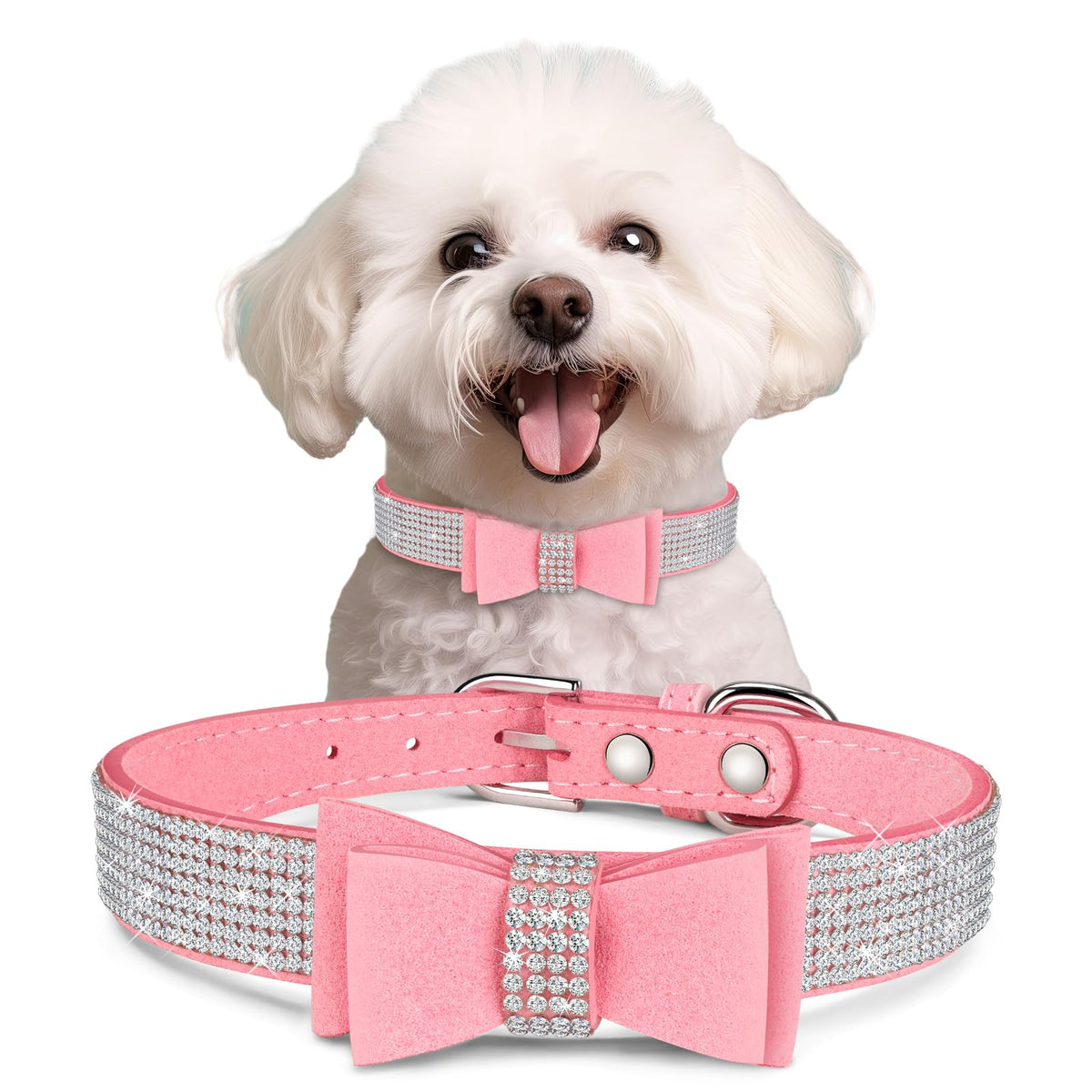 Crystal Dog Collar With Bow Tie,Soft Puppy Bling Collar For Extra Small,Small,Medium Dogs(Pink,Xs)