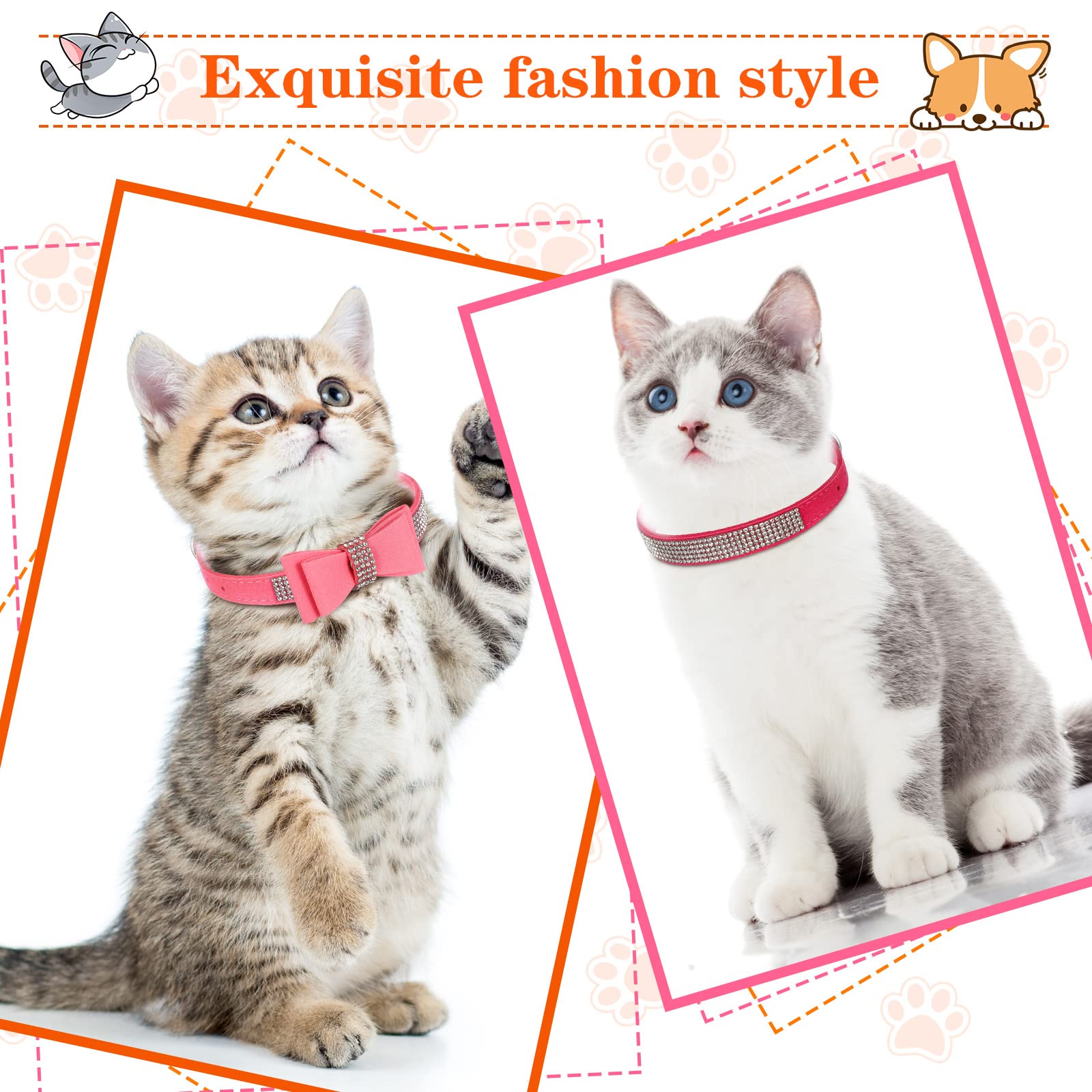 4 Pcs Pink Dog Collar Spiked Studded Dog Collars Pearls Dog Necklace Dog Collar With Rhinestone Bow Knot Crystal Diamond Colorful Flower Bling Girl Dog Cat Collars For Dogs(Cute Style,X-Small)