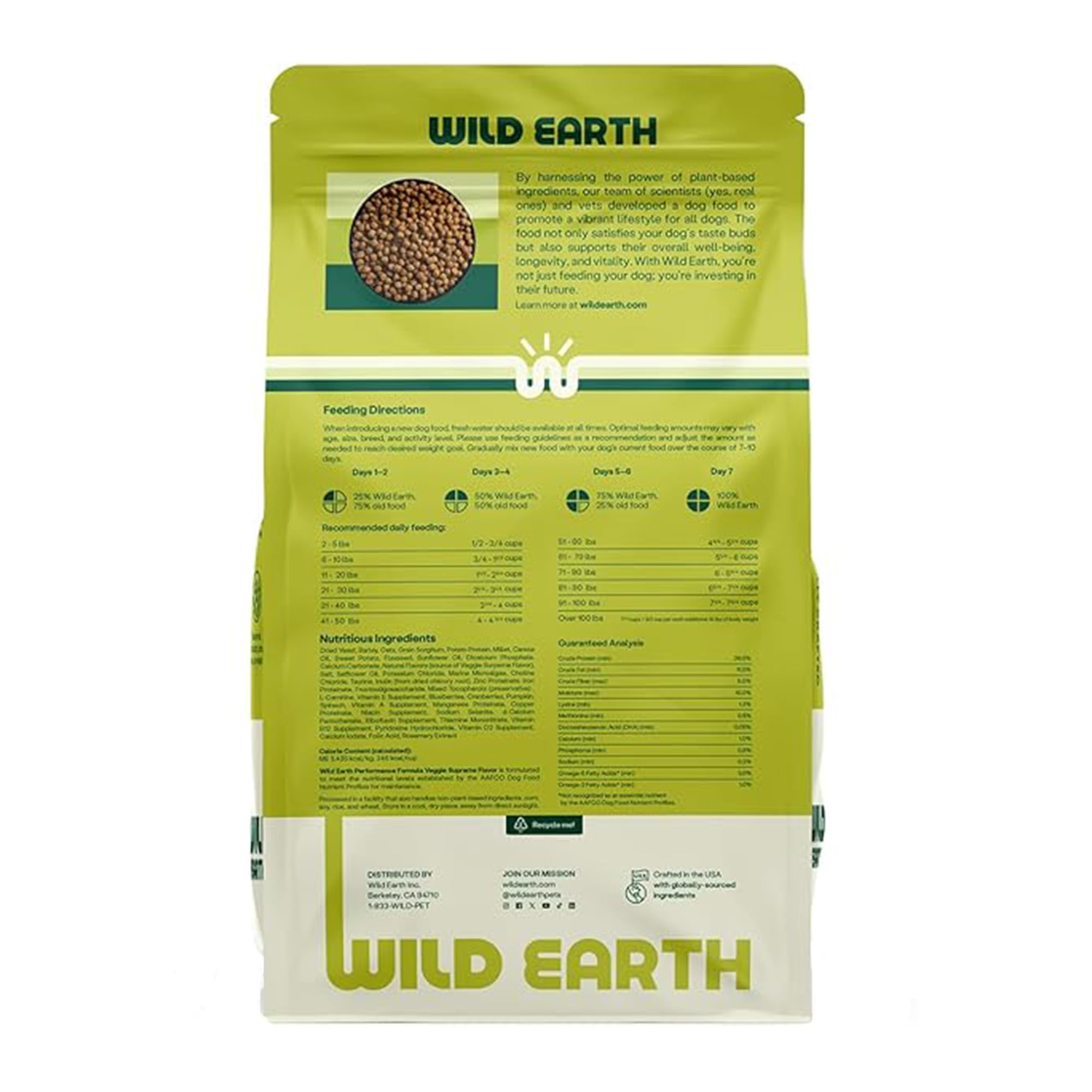 Wild Earth Vegan Dry Dog Food Performance Formula | Plant-Based Vegetarian Kibble | Wheat-Free, Allergen-Free, Veterinarian-Deve