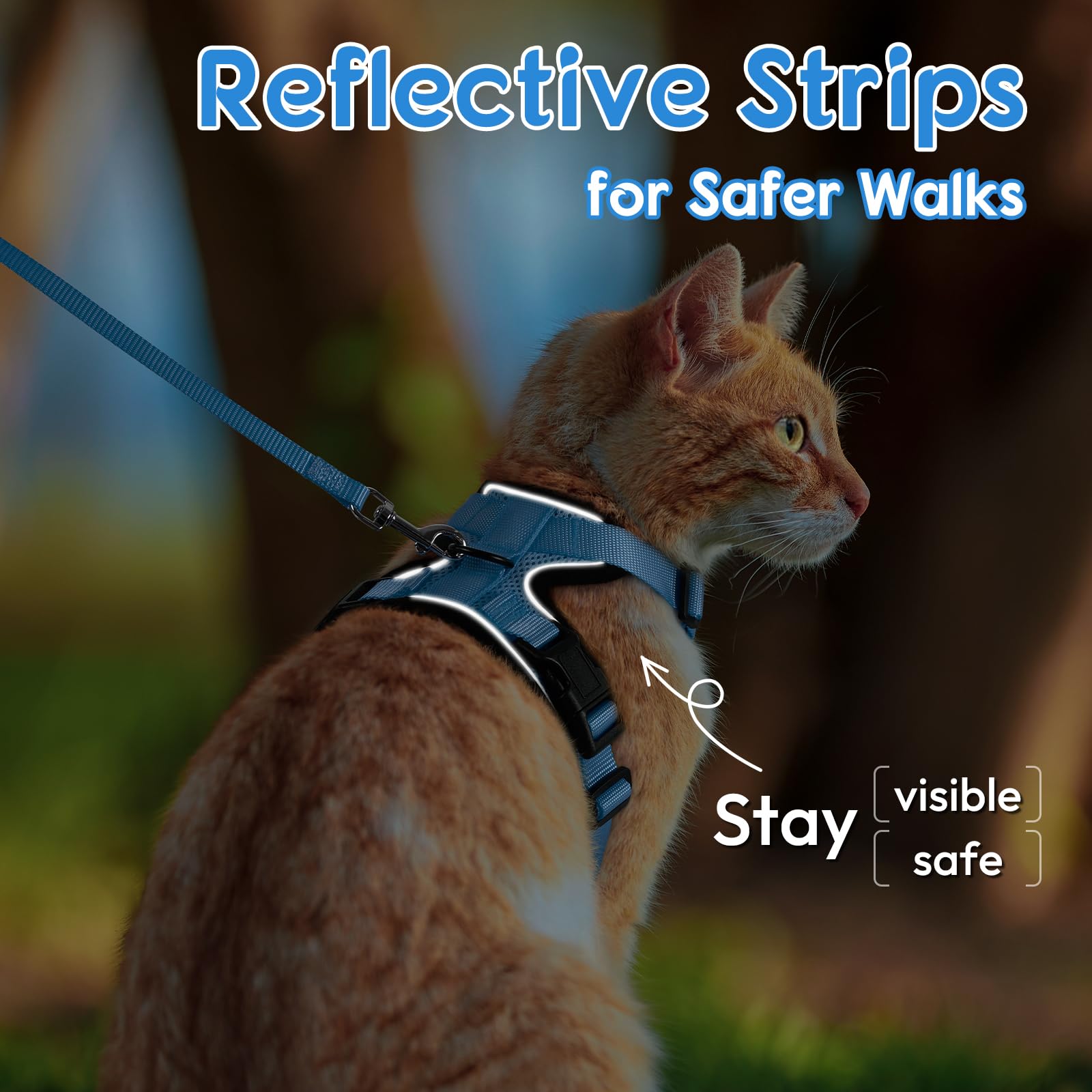 Dooradar Cat Harness And Leash Set, Escape Proof Safe Adjustable Kitten Vest Harnesses For Walking, Easy Control Soft Breathable Mesh Jacket With Reflective Strips For Cats,Light Blue, Xs