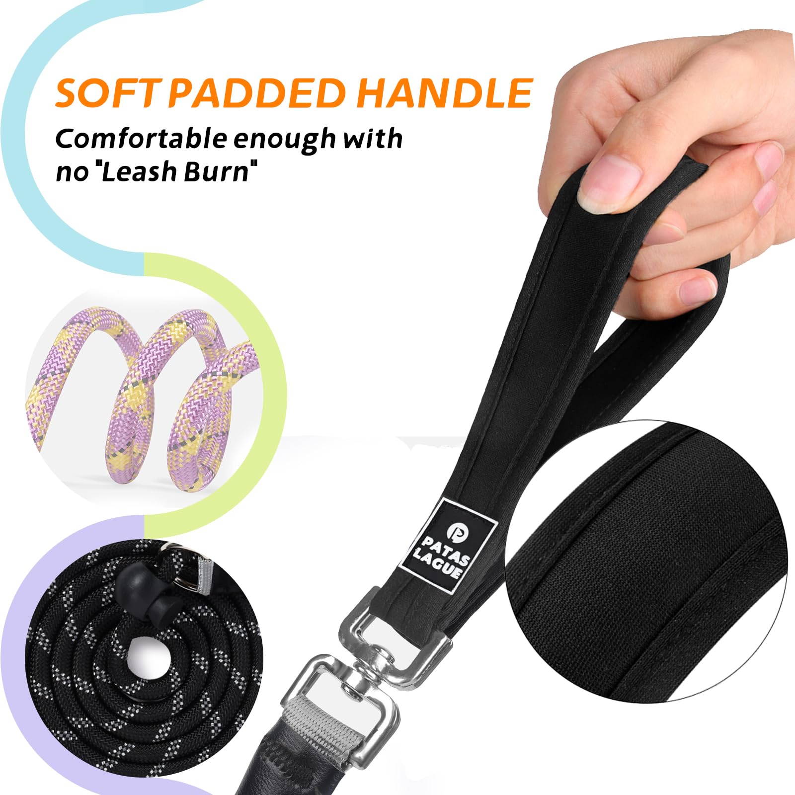 Patas Lague Slip Lead Dog Leash For Dogs, Heavy Duty Highly Reflective Premium Quality Training Slip Loop Leash With 360 Swivel