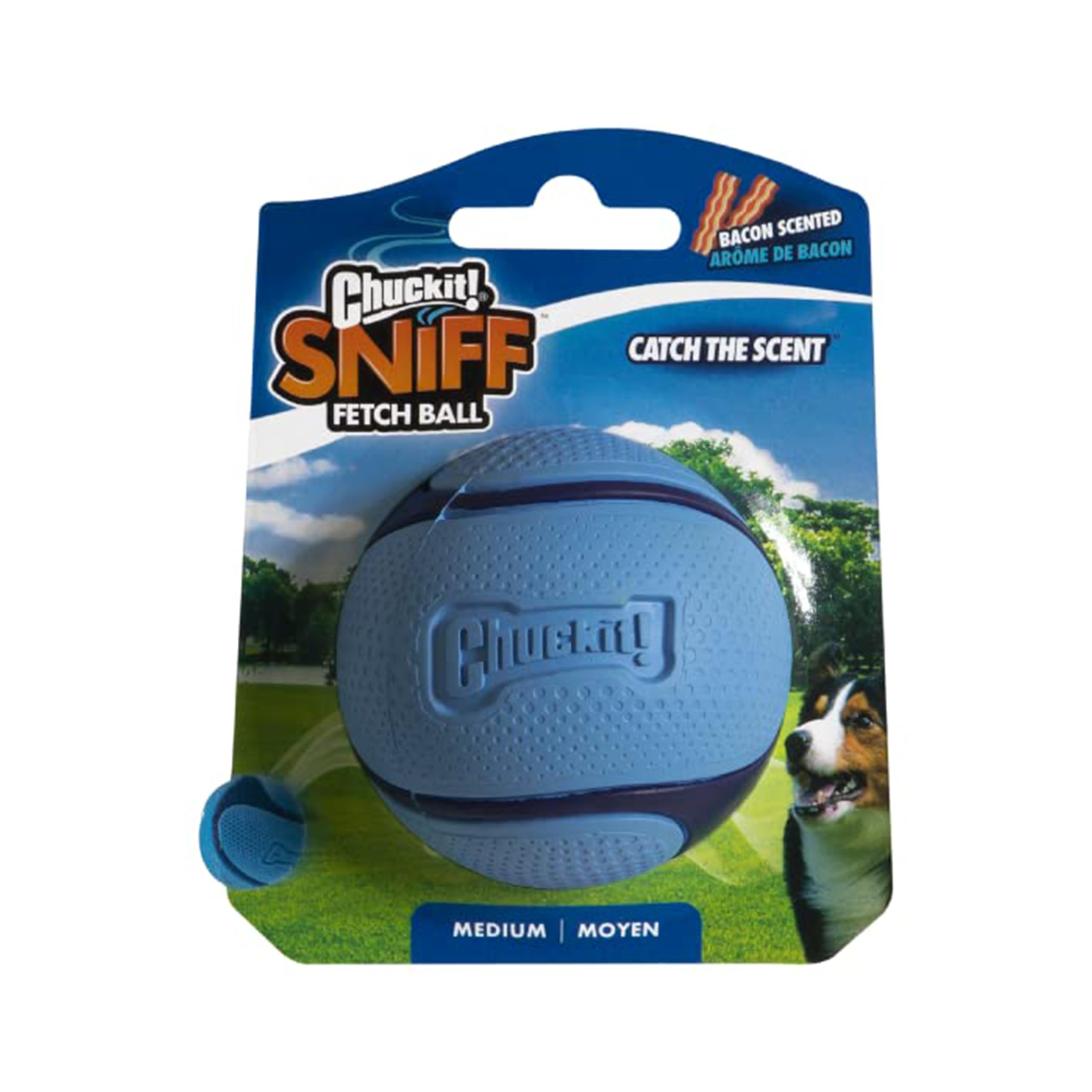 Chuckit! Sniff Ball Dog Toy, Durable High Bounce Bacon Scented Rubber Dog Ball Fetch Toy, Medium, 1 Pack