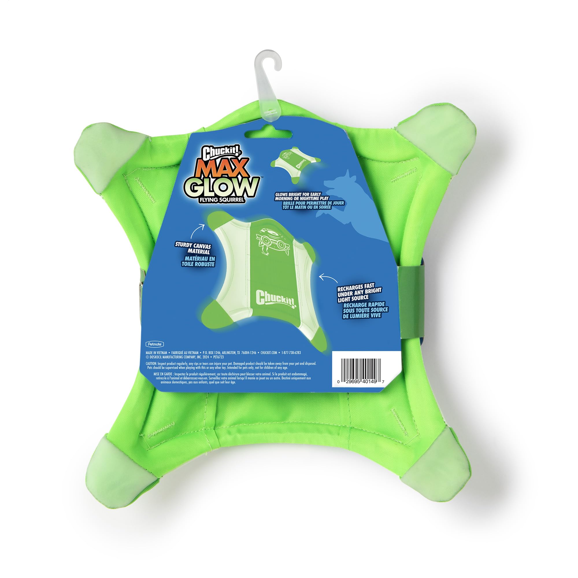 Chuckit! Flying Glow Squirrel Fetch Dog Toy, (10.5 Inch Length), Glow In The Dark Dog Toy, Pack Of 1, Size Medium, For All Breed