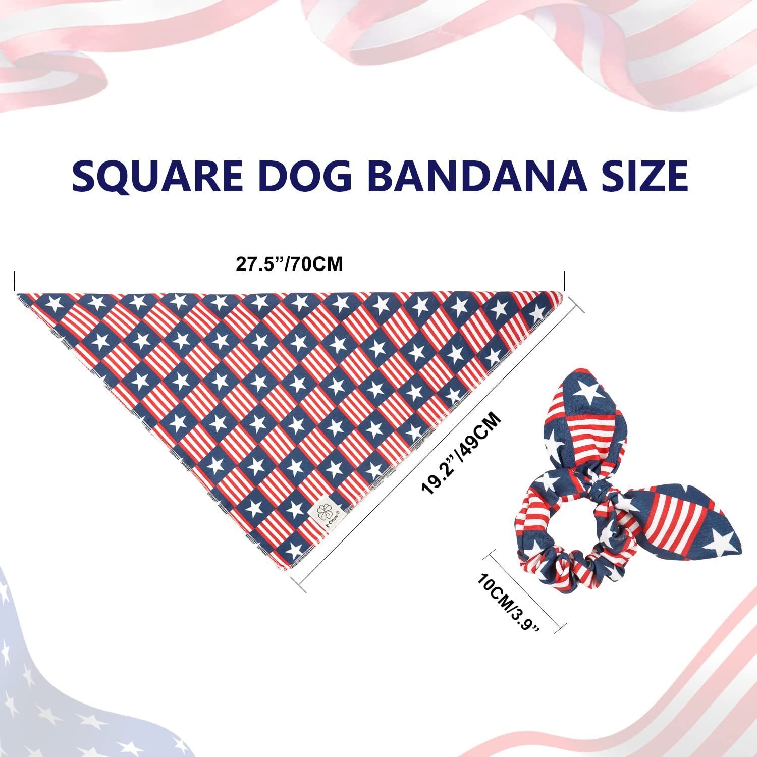 E-Clover 4Th Of July Dog Bandanas & Matching Scrunchie Set American Flag Dog Scarf Washable Patriotic Pet Bandana Kerchief Bibs