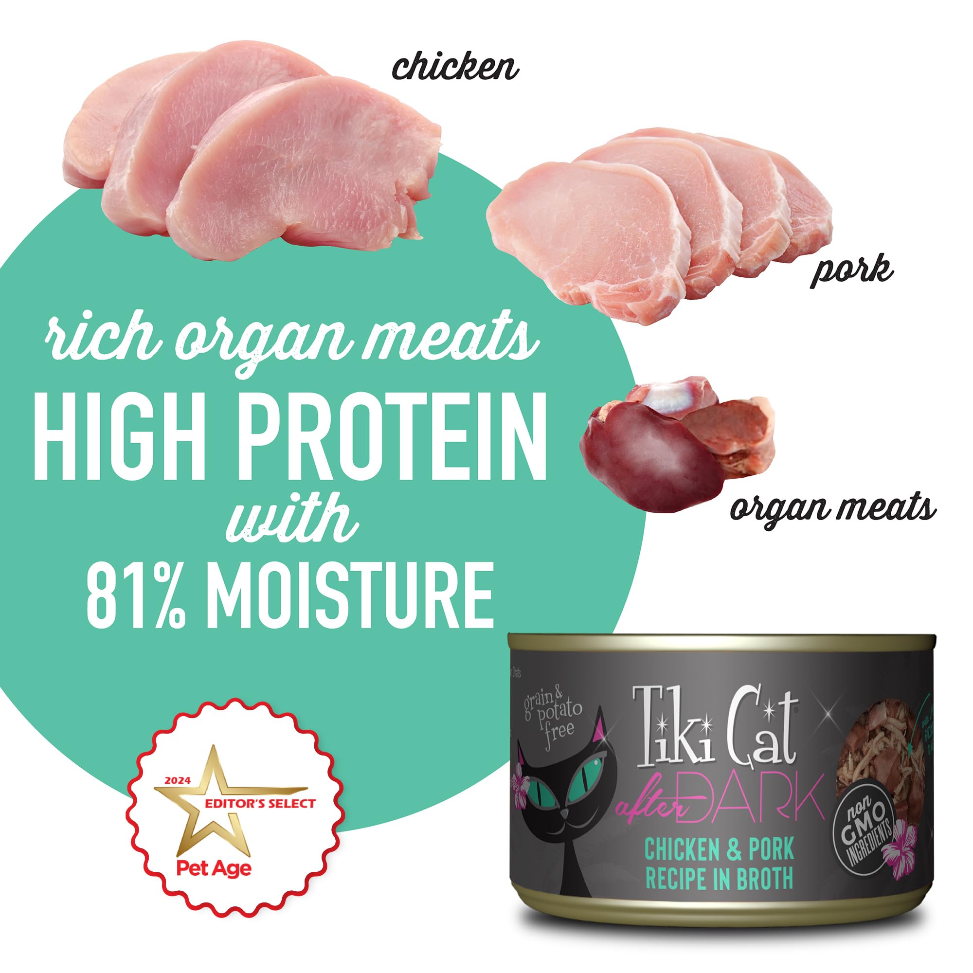 Tiki Cat After Dark, Chicken & Pork, High-Protein and 100% Non-GMO Ingredients, Wet Cat Food for Adult Cats, 5.5 oz. Cans (Pack