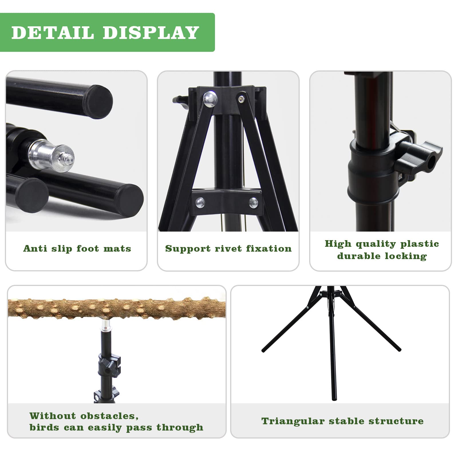 16-63 Inch Height Adjustable Bird Perch Stand, Natural Pepper Wood Parrot Perch Toy, Bird Training Perch Stand, Indoor And Outdoor Bird Stands For Small To Medium Bird