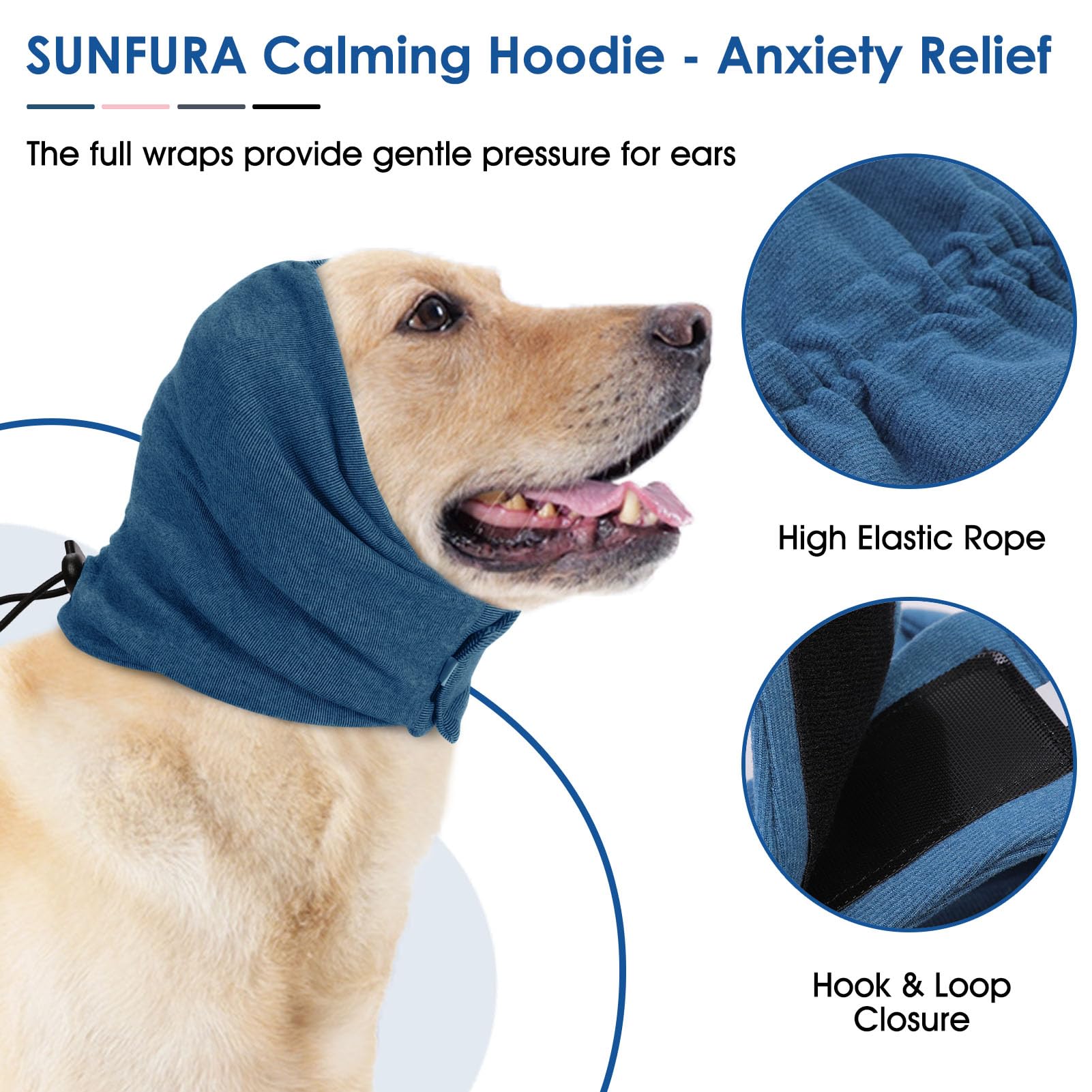 Sunfura Dog Calming Hoodie, No Shake Ear Wraps For Dogs Anxiety Relief, Pet Ear Cover Muffs Noise Protection For Firework, Groom