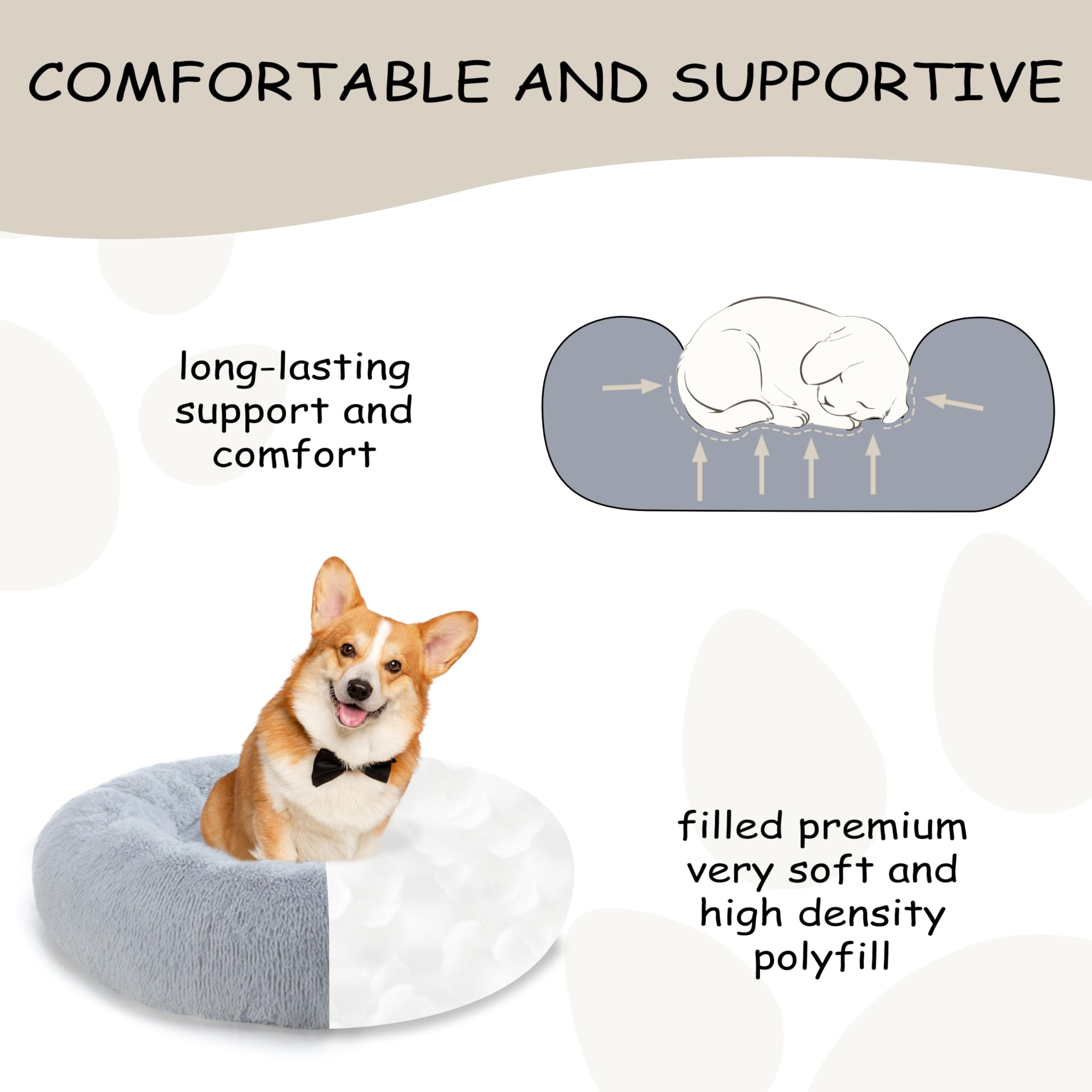 Bunlitent 39 ' ' inch Calming Dog Bed, Plush Anti-Anxiety Donut Dog Bed for Small Medium Large Dogs, Warming Cozy Soft Cute Roun