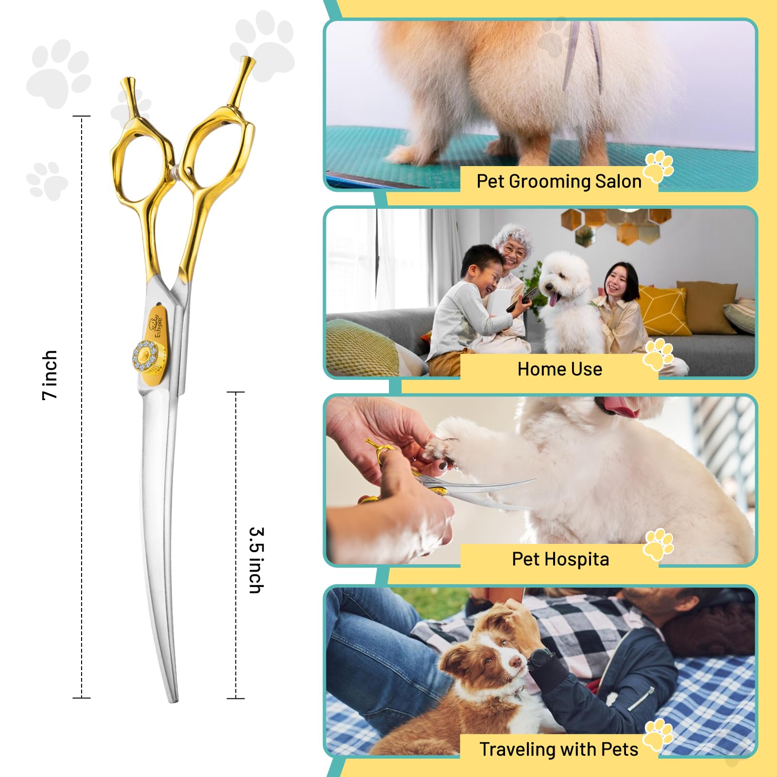Ethyxe 7 Inch Curved Dog Grooming Scissors Made Of 440C Stainless Steel Professional Downward Curved Pet Face Trimming Shears Wi