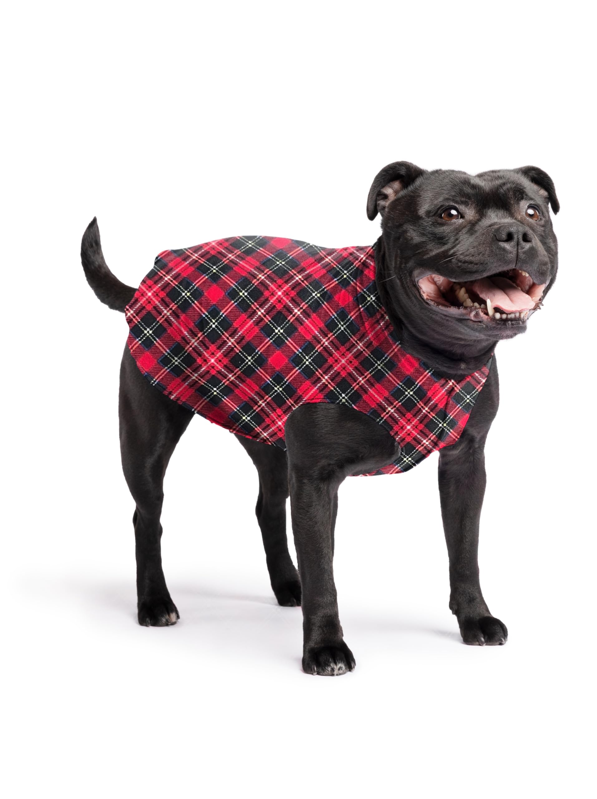 Gold Paw Stretch Fleece Dog Coat, Stretchy Pet Sweater, Machine Washable Pullover For Winter And Fall, Red Plaid, 16