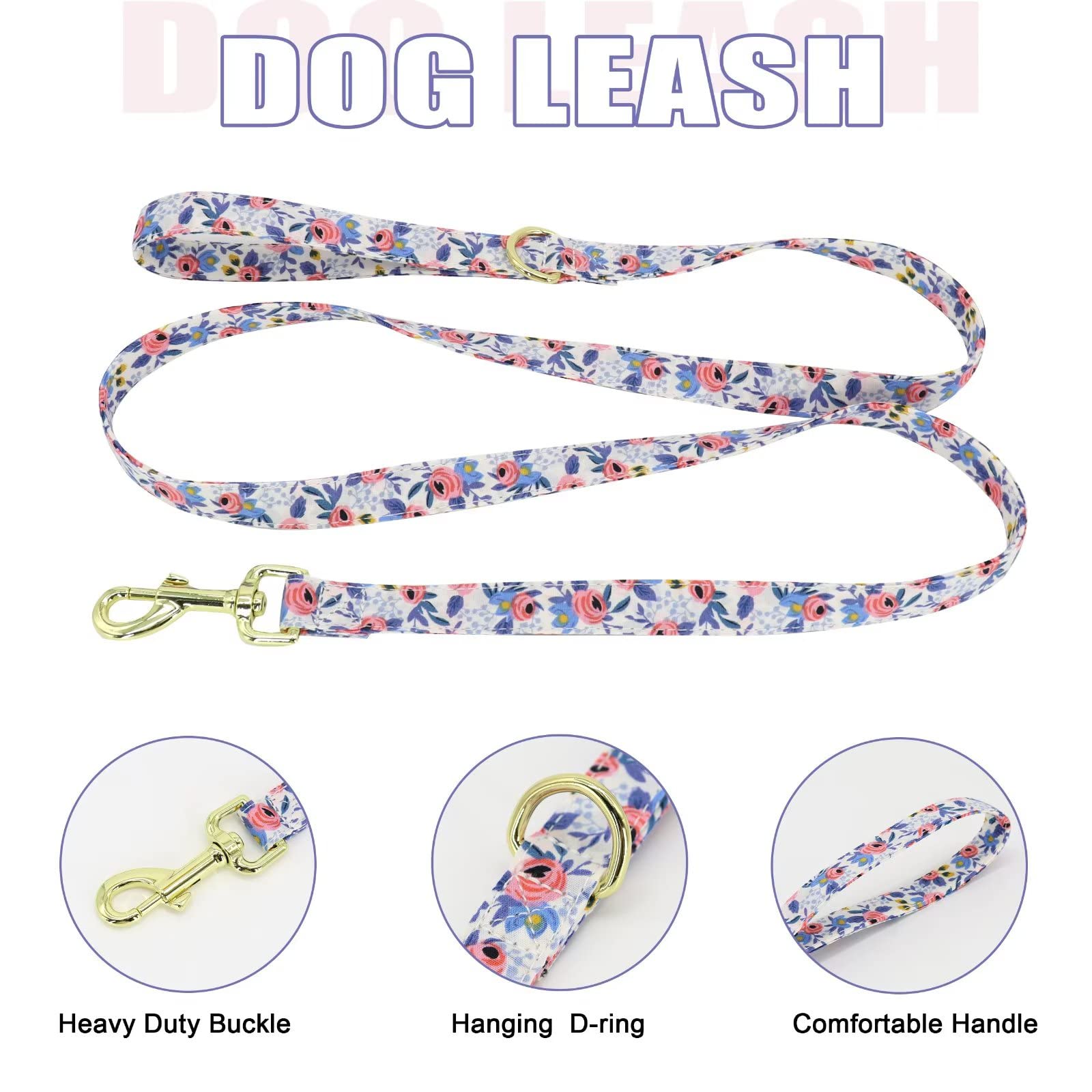 Beirui Cute Girl Dog Collars, Harnesses & Leashes Set - Adjustable Dog Collar And Leash Set With Flower - Soft Mesh Dog Vest Harness For Puppies Small Medium Dogs (Blue,M)