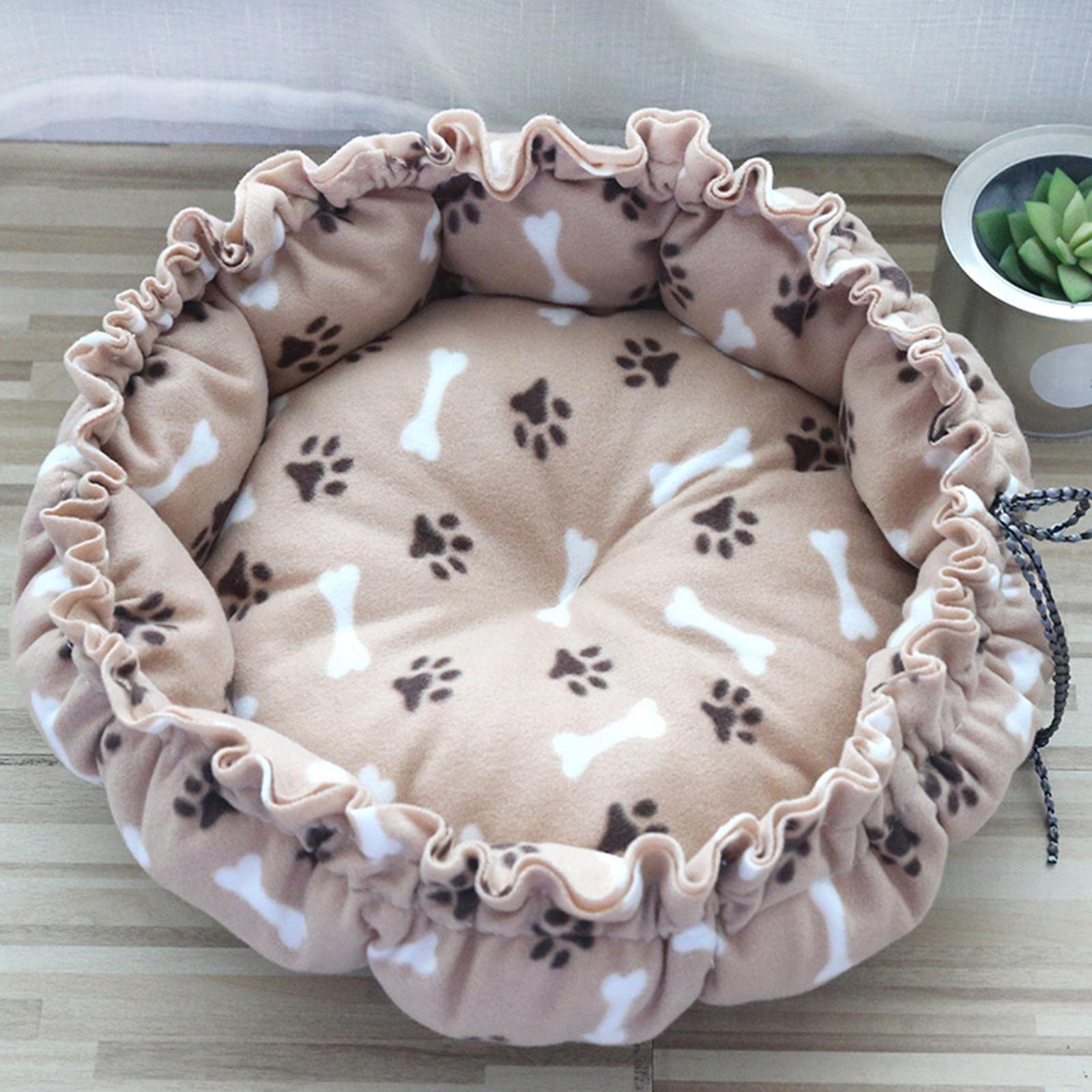 APIRILY Fluffy Pet Dog Cat Bed Mat Adjustable Warm Supplies Cushion Brown paw Print | Pet Supplies | Cat Supplies | Beds