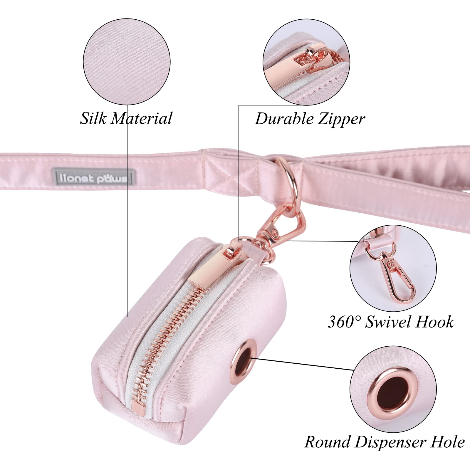 Lionet Paws Cute Dog Poop Bag Holder For Leash, Silk Bag Dispenser, Matching Collar