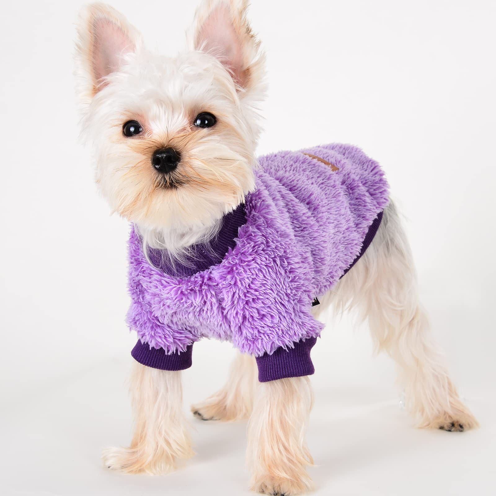 Fluffy Dog Sweater Winter Puppy Clothes For Small Dogs Girl Boy Chihuahua Yorkies Bulldog Pet Outfits Female Male Outfits Clothing Apparel,Medium,Purple