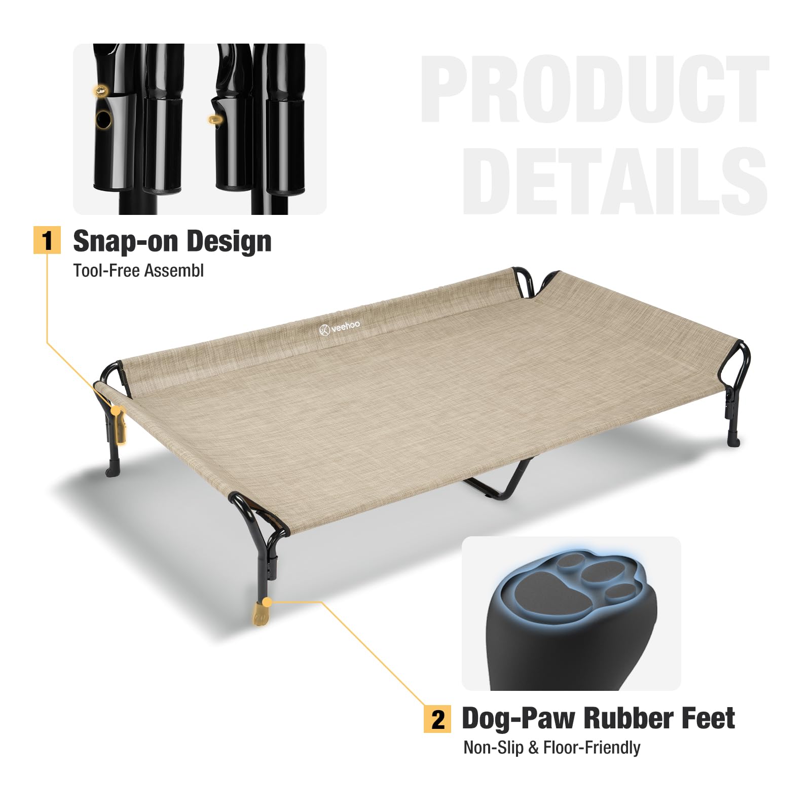 Veehoo Cooling Elevated Dog Bed, Guardrail Raised Pet Cot, Indoor & Outdoor Xxl Pet Bed With Washable & Breathable Teslin Mesh,