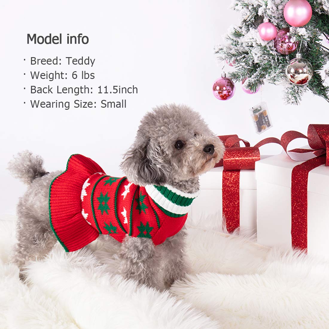 Kyeese Christmas Dog Sweater Dress Turtleneck Dogs Pullover Knit With Leash Hole Dog Sweater Cute For Fall Winter Warm