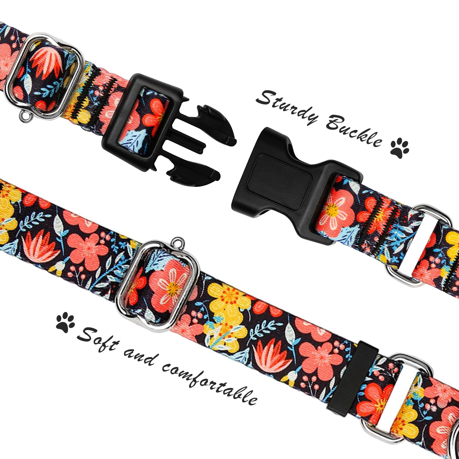 Hikiko Martingale Collar For Dogs Cute Floral Dog Collar For Small Medium Large Dogs Soft Nylon Adjustable Dog Collars (Flower G