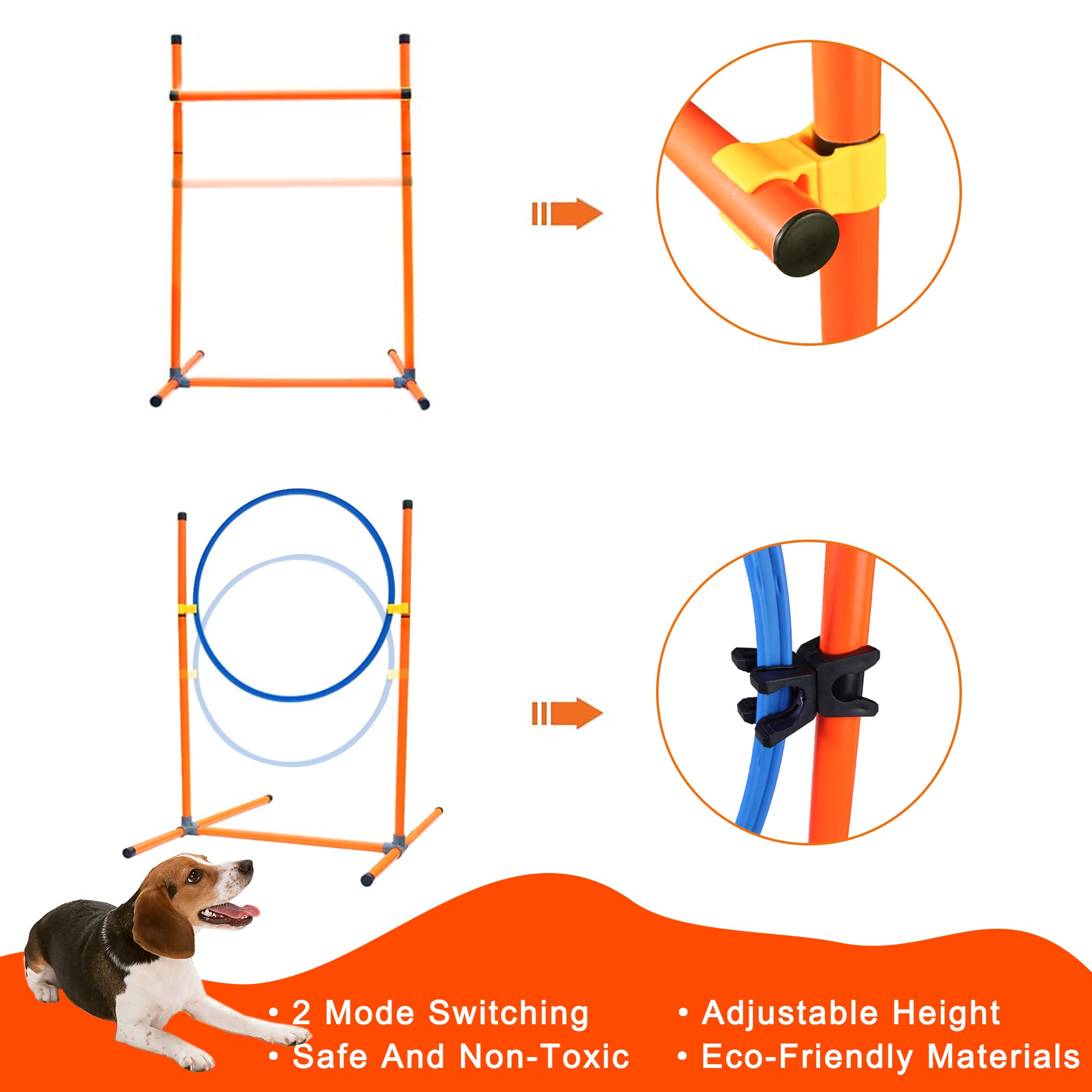 Geerduo Dog Agility Training Equipment, Obstacle Agility Training Starter Kit For Doggie, Including Tunnel, 27 Weave Poles, Adju