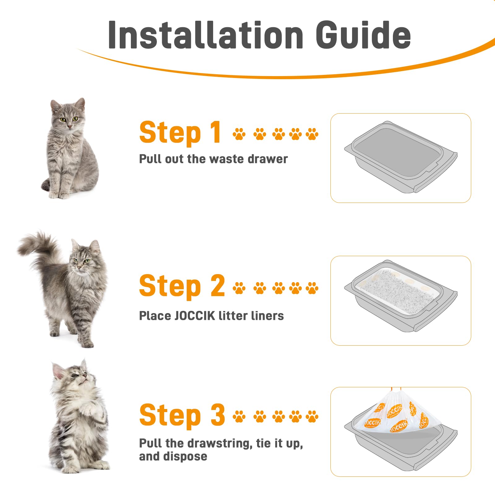 Drawstring Litter Liner Bags Compatible with Automatic Cat Litter Boxes 100 Count Tear Resistant Waste Drawer Liners