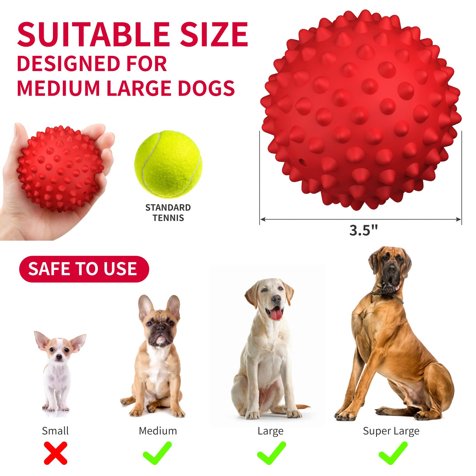 Apasiri Dog Balls Squeaky Dog Toys For Large Dogs, Dog Toys For Aggressive Chewers, Tough Spiky Dog Ball, Floatable Rubber Pet T