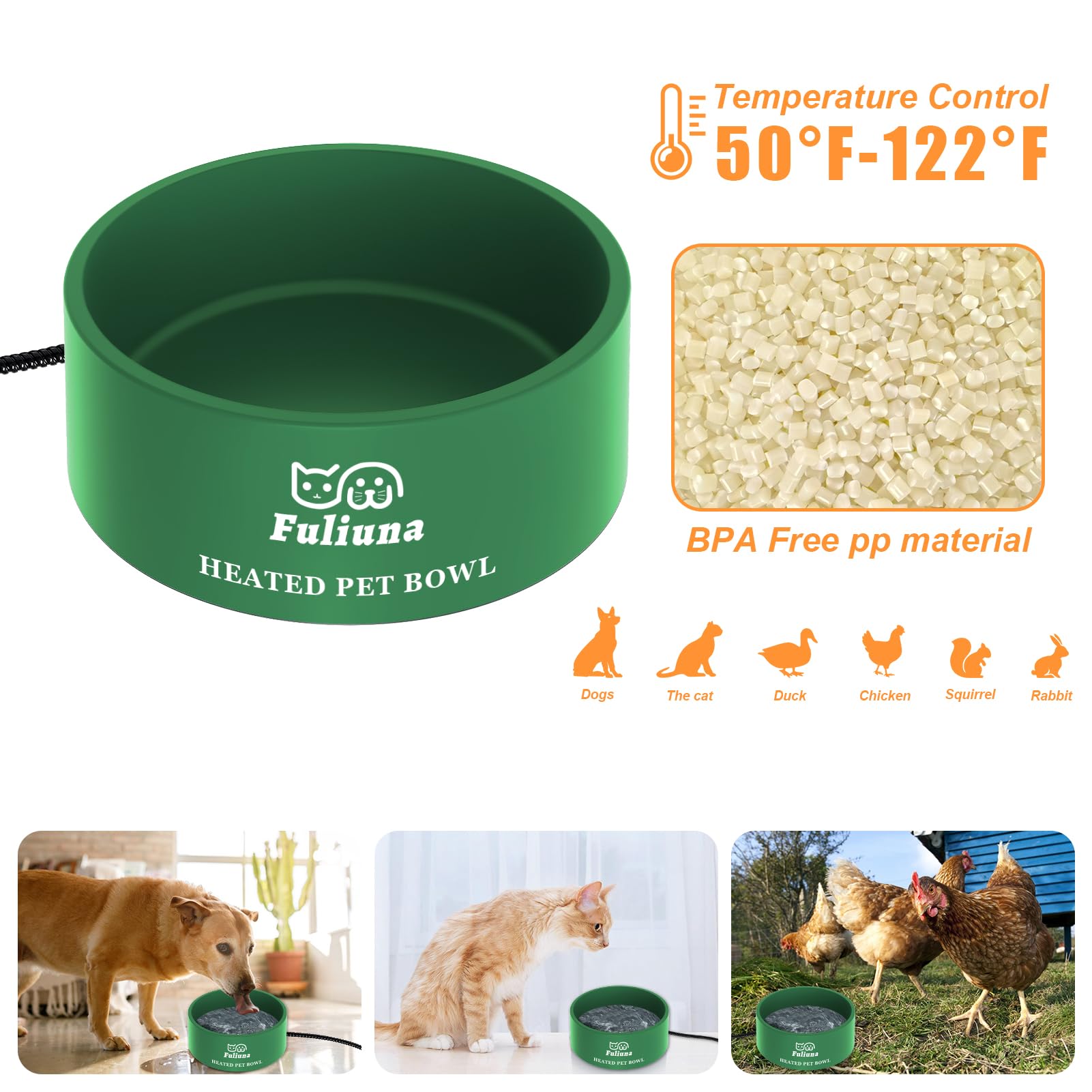 Fuliuna Large Heated Water Bowl, Outdoor Heated Dog Bowl with Chew Resistant Power Cord, Thermal Bowl Provide Drinkable Water in Winter, Heated Pet Bowl for Cat Rabbit Chicken Duck Squirrel 0.85 Gal -Like New