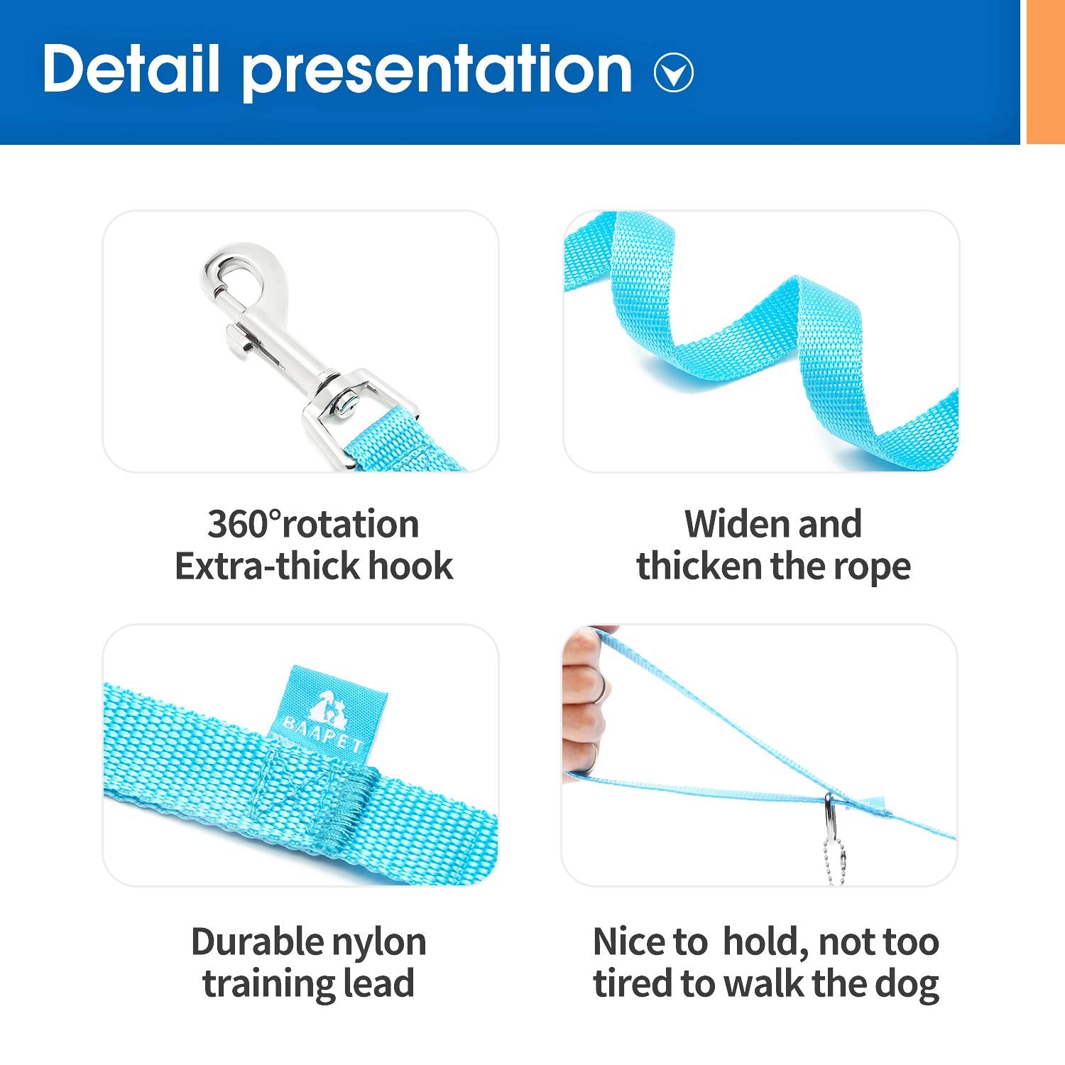 Baapet 15/20/30/50/100 Ft Long Dog Training Leash With Clickers For Small, Medium And Large Dogs Or Cats (100 Feet, Skyblue)