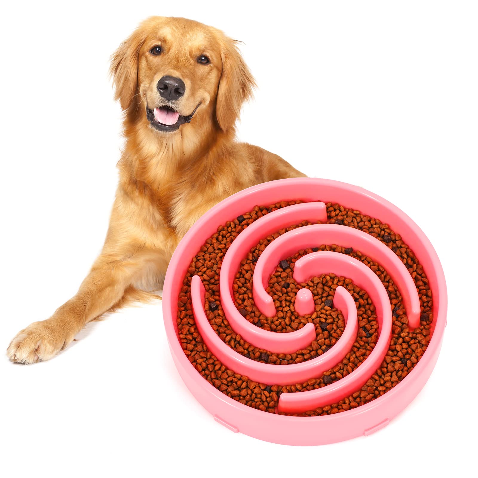 Slow Feeder Maze Puzzle Bowl - Large Dog Non Slip Interactive Food Dishes - Bloat Stop, Choking Prevention - Pink