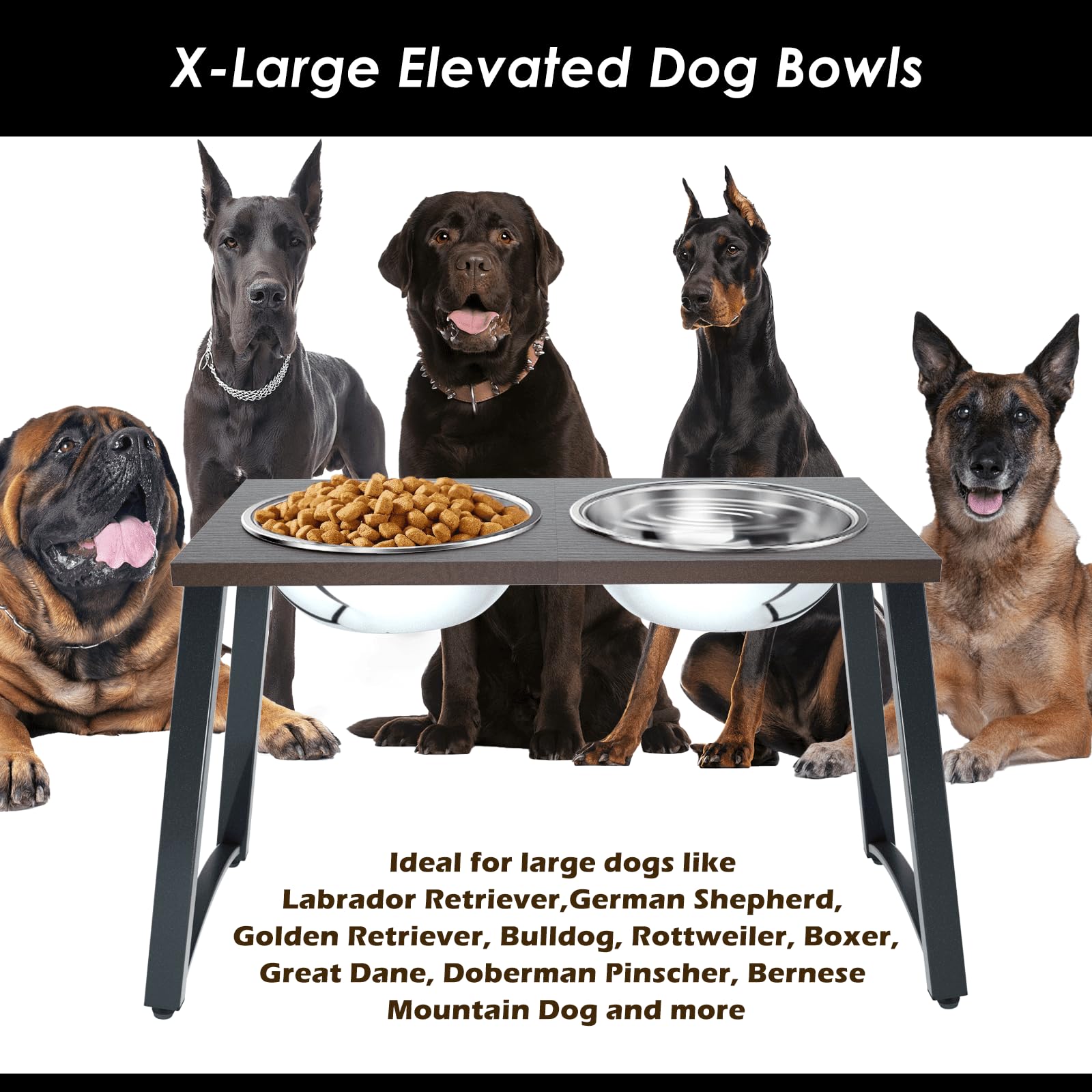TIDANT Elevated Dog Bowls for Extra Large Dogs with 2 X-Large Stainless Steel Dog Bowls -3000ML(100oz), 16.5'' Tall Raised Dog B
