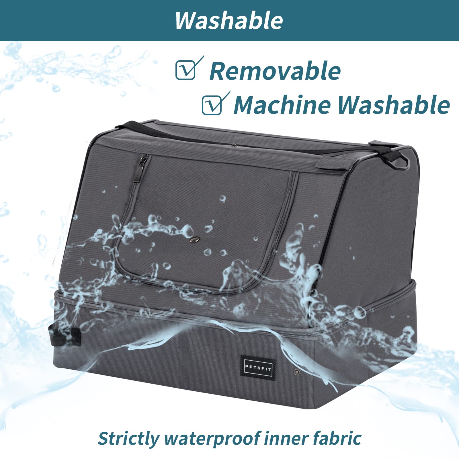 Petsfit Upgrade Travel Portable Cat Litter Box For Medium Cats & Kitties,Leak-Proof, Lightweight, Foldable (Gray(With Lid), 17' Lx13 Wx12.5 H)