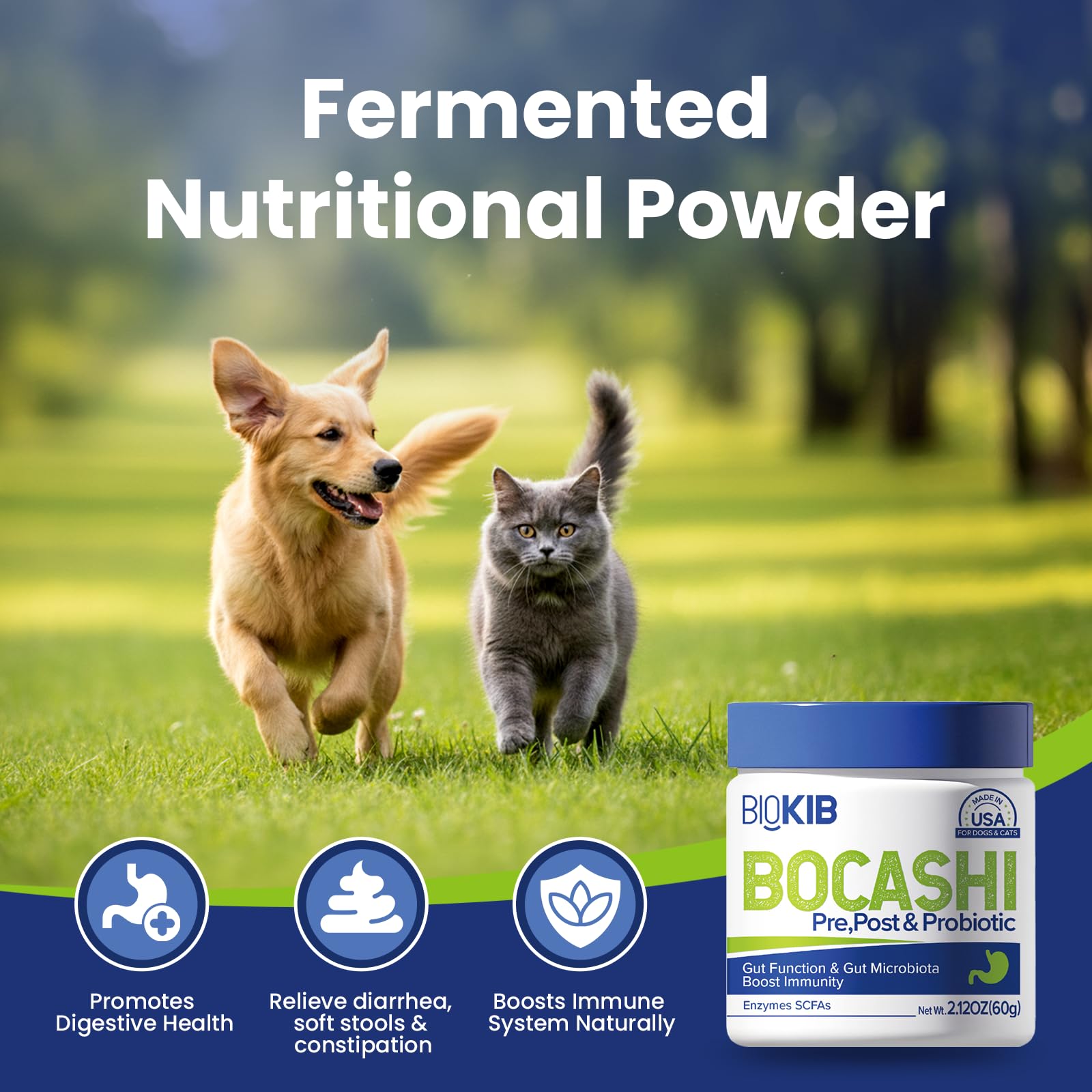 BOCASHI Probiotics for Dogs & Cats, Pet Fermented Nutritional Powder - Food Topper for Digestive Health, Gut Support, Diarrhea &