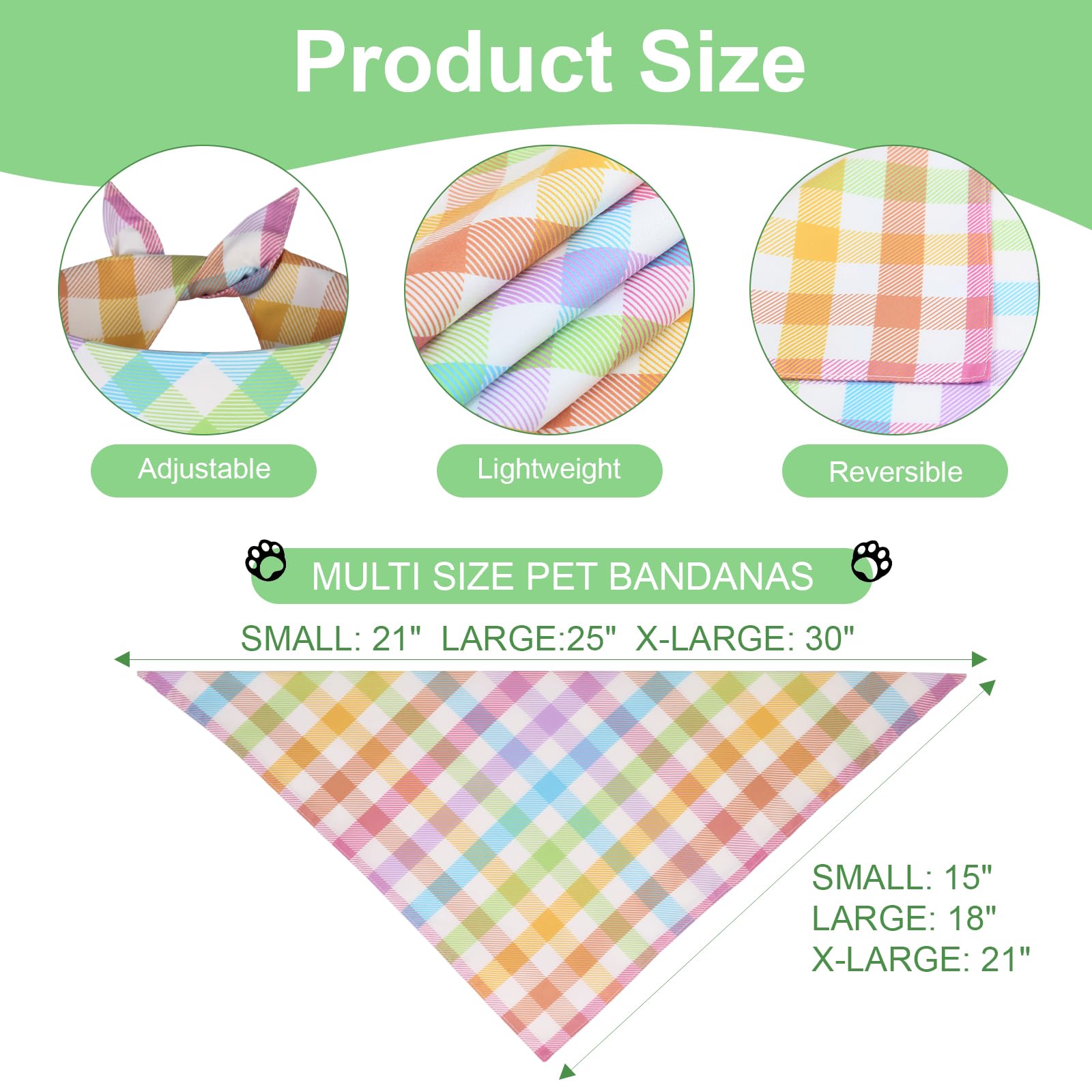 Ququle Spring Dog Bandana Large 1Pcs, Colorful Plaid Dog Bandana, Easter Scarf For Boy And Girl, Summer Durable Triangle Reversi