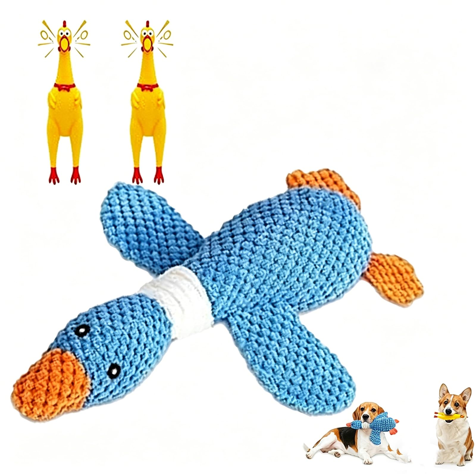 VedicBloom 3Pcs Dog Squeaky Plush, Goose & Chicken Shaped Pet Chews, Puppy Teething Comfort, Interactive Indoor Dog Supplies for