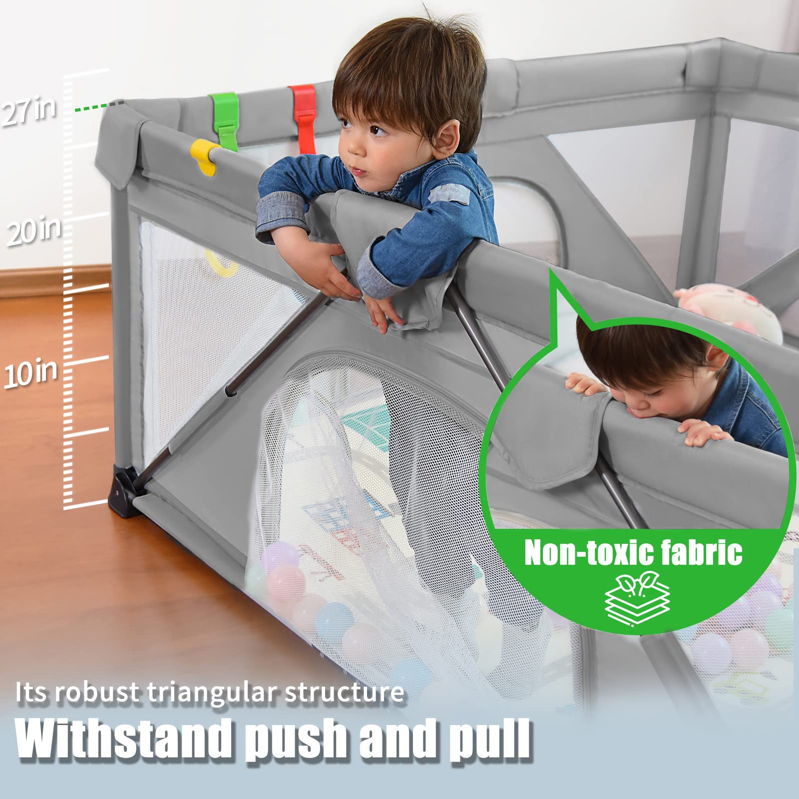 Baby Playpen Foldable, Heyo.Ja Large Play Yard, Playpen for Babies and Toddlers, Play Pens for Babies and Toddlers with Gate, In