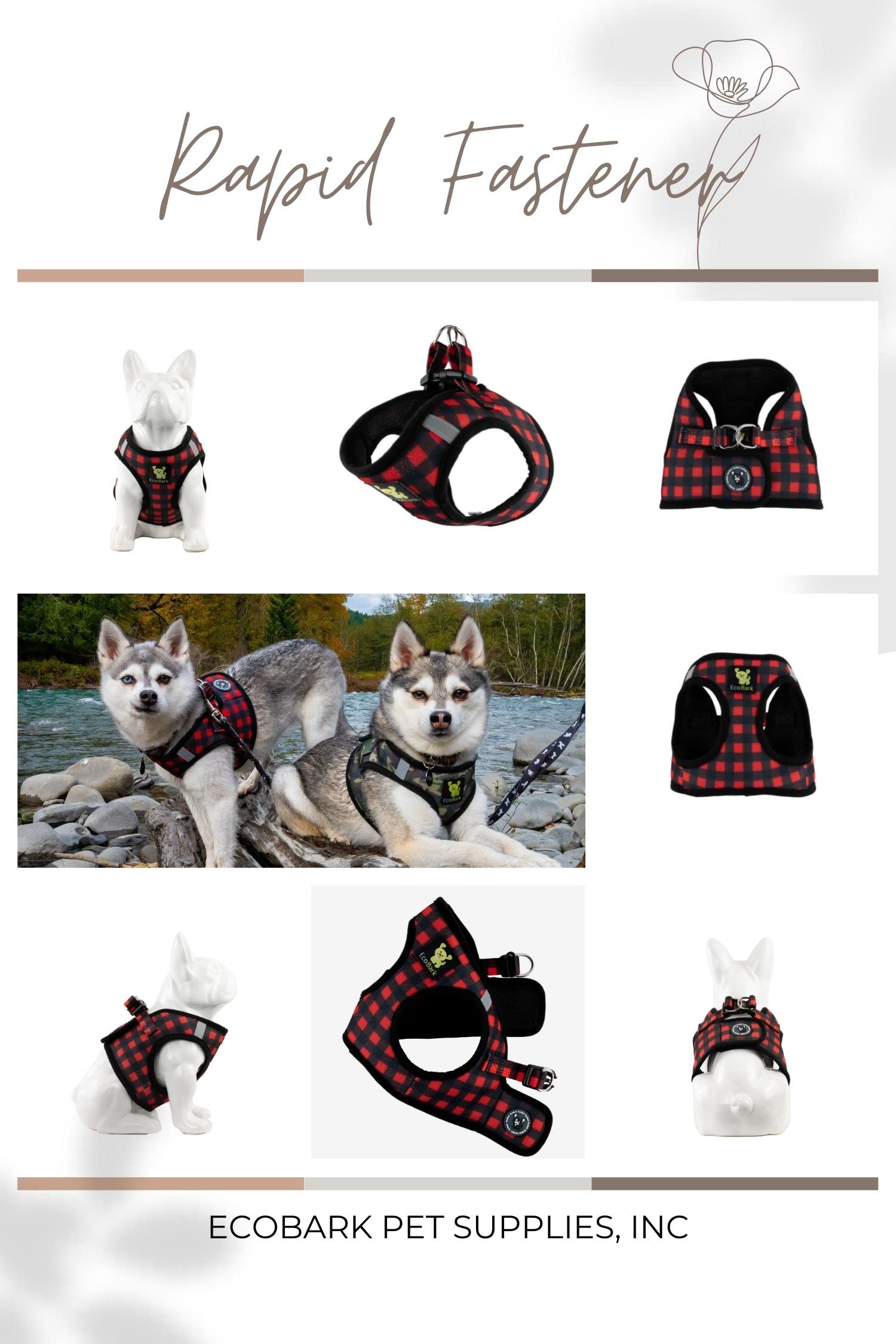Ecobark Step In Dog Harness - Eco-Friendly Small Breed Dog Harnesses For Xs And Small Dogs - Reflective And Adjustable Mini Body Halter Vest - Tiny Soft Mesh Toy Breed Harness (Red Plaid, Small)