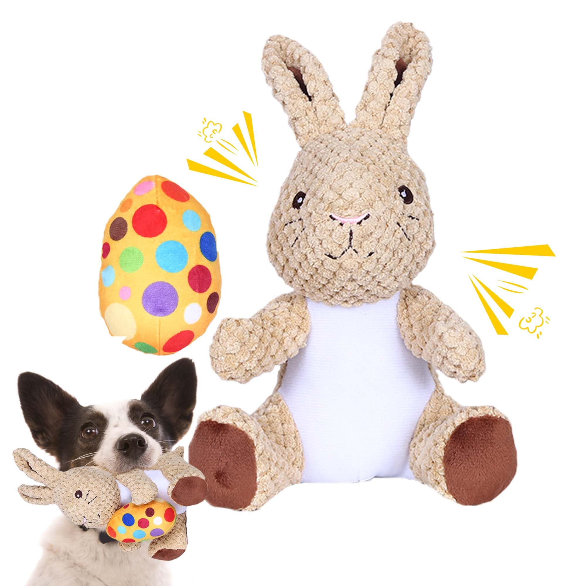 Wonfly Easter Dog Squeaker Toys (2 Pcs), Rabbit & Eggs - 8.5In Plush Dog Toy With Squeaker, Cotton Material, Daily Entertainment