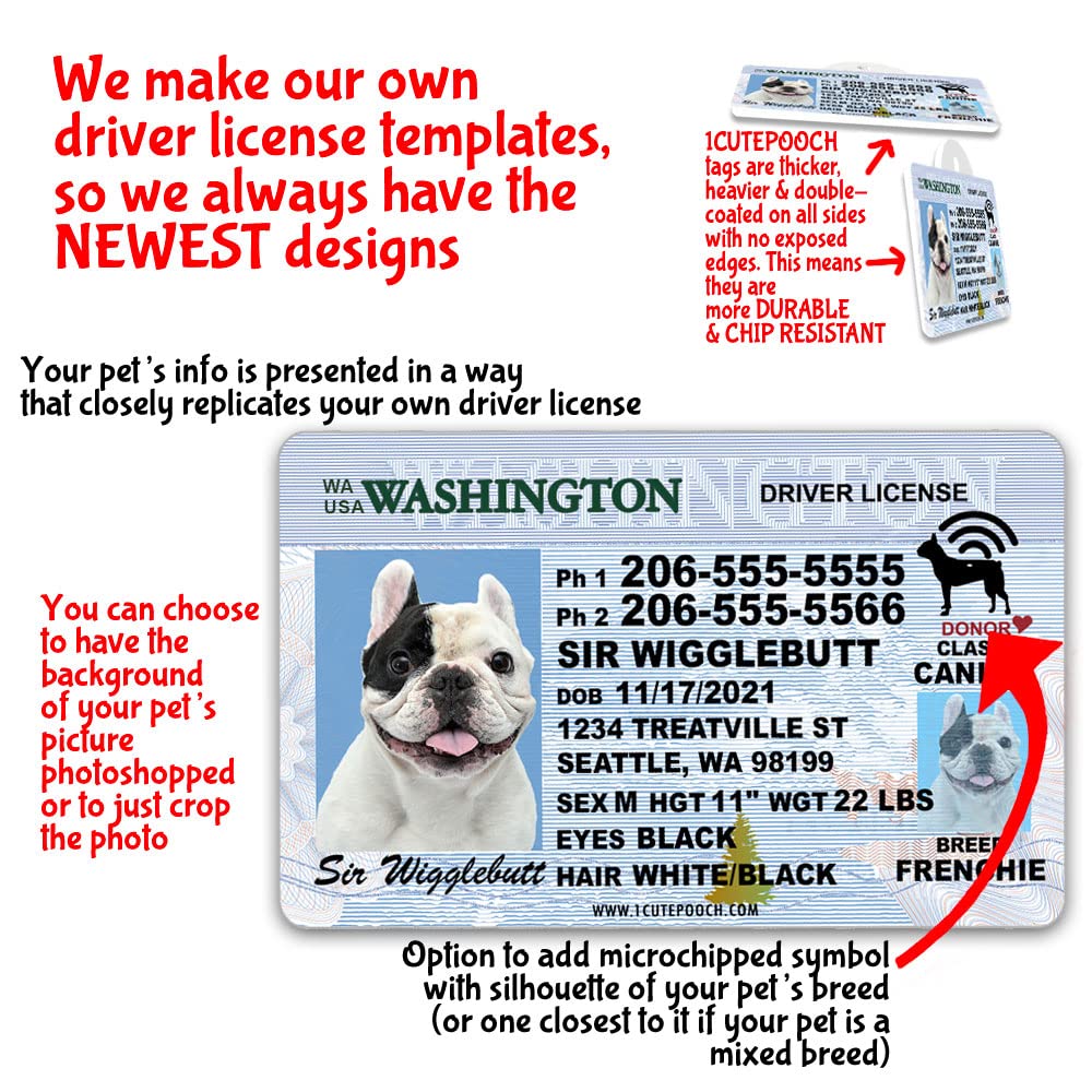 Washington Driver License Custom Dog Tag For Pets And Wallet Card - Personalized Pet Id Tags - Dog Tags For Dogs - Dog Id Tag -